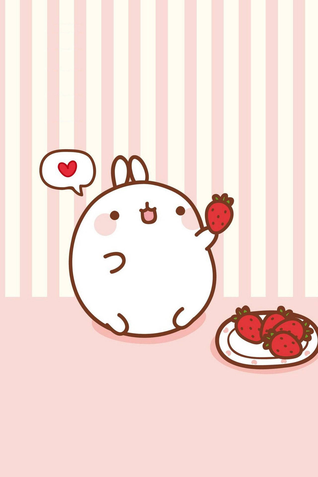 Kawaii κουνέλι molang φράουλες γεύμα ταπετσαρία. — Kawaii Ταπετσαρία
