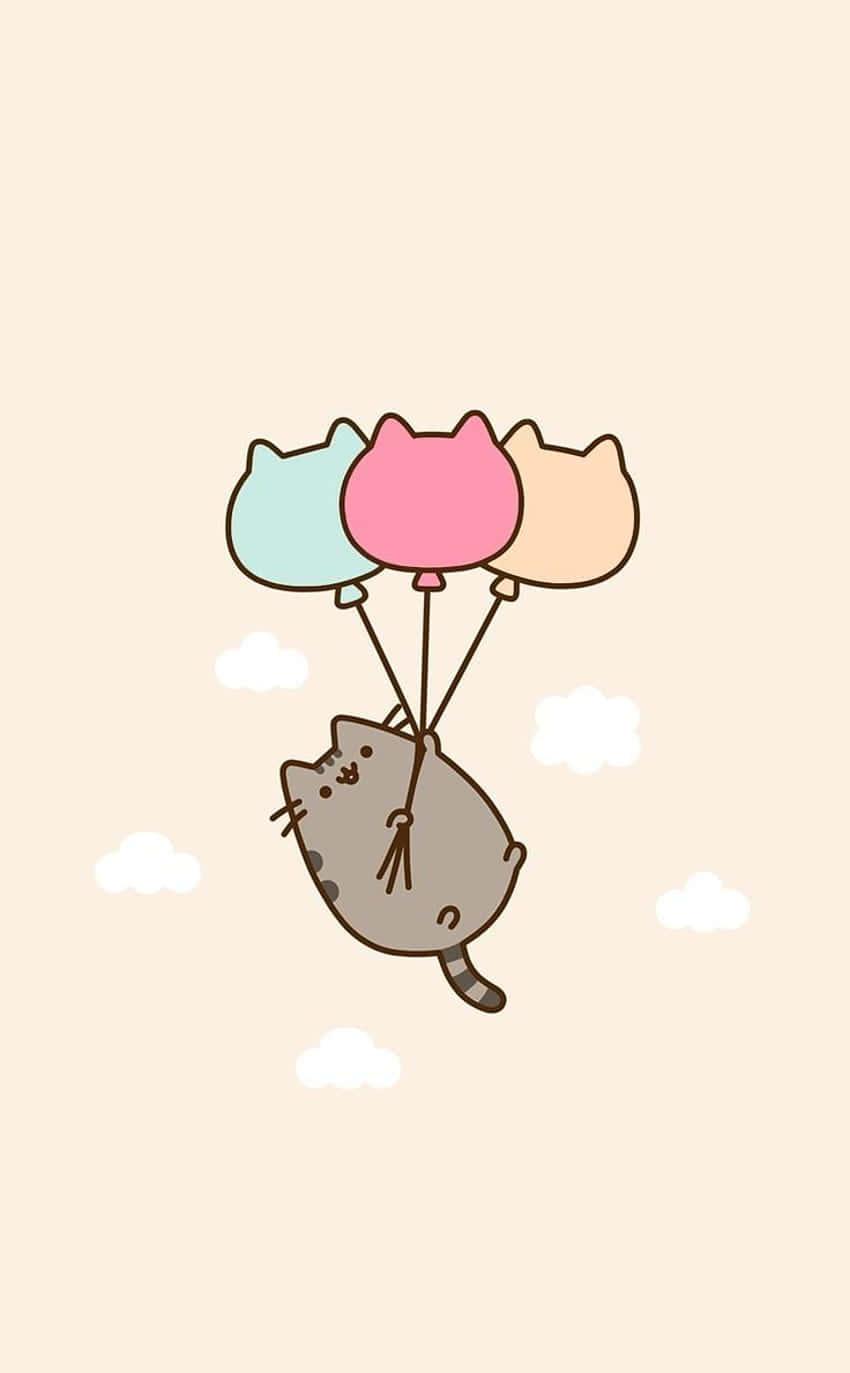 Χαριτωμένο Kawaii Pusheen με Μπαλόνια Ταπετσαρία