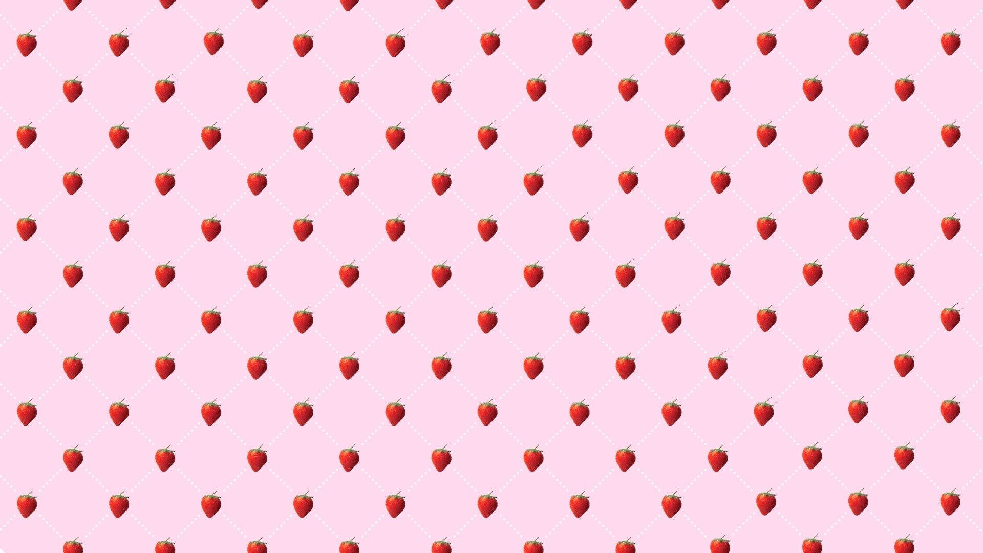 Ροζ kawaii μοτίβο φράουλας χωρίς ραφή Ταπετσαρία