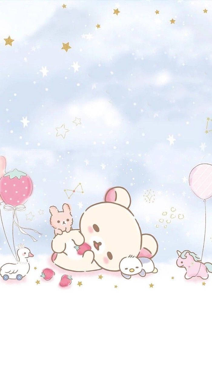 Kawaii Rilakkuma με ροζ χαρακτήρες Ταπετσαρία