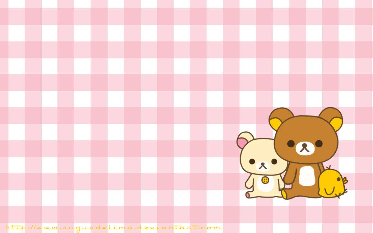 Kawaii ροζ καρό φόντο με τον Rilakkuma και τους φίλους του Ταπετσαρία
