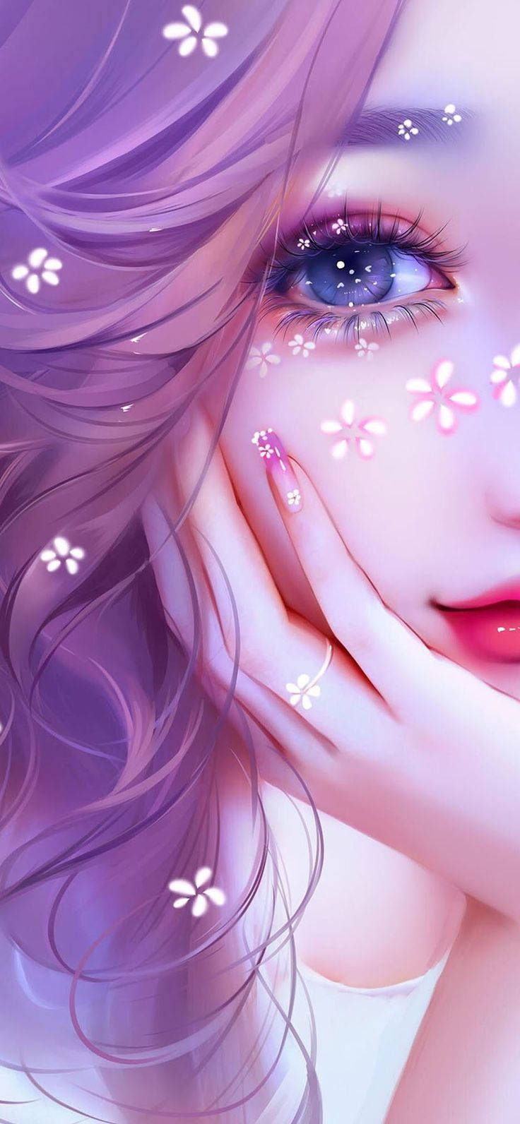 Kawaii χαριτωμένο θηλυκό με αξεσουάρ λουλουδιών Ταπετσαρία