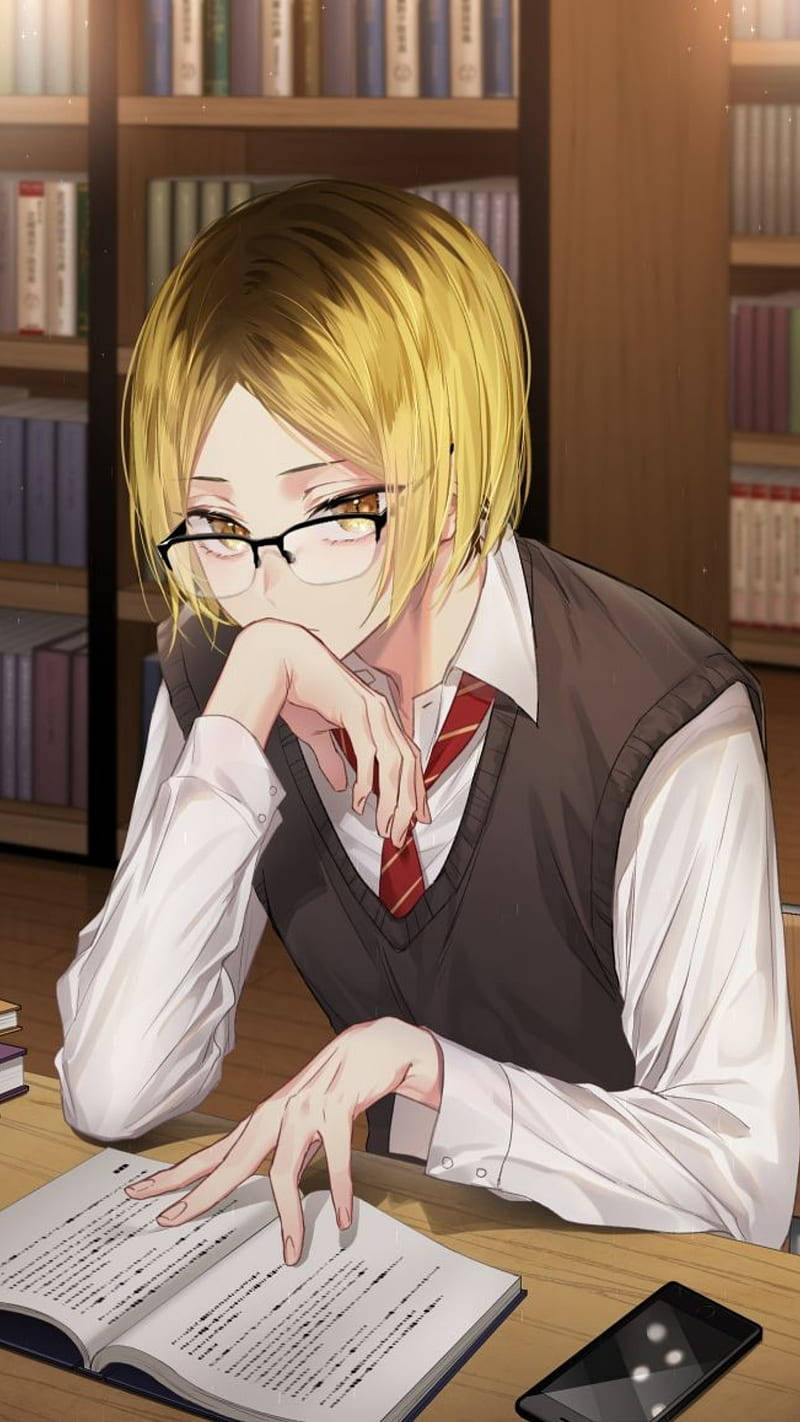 Ο Kenma Μελετά στη Βιβλιοθήκη Ταπετσαρία