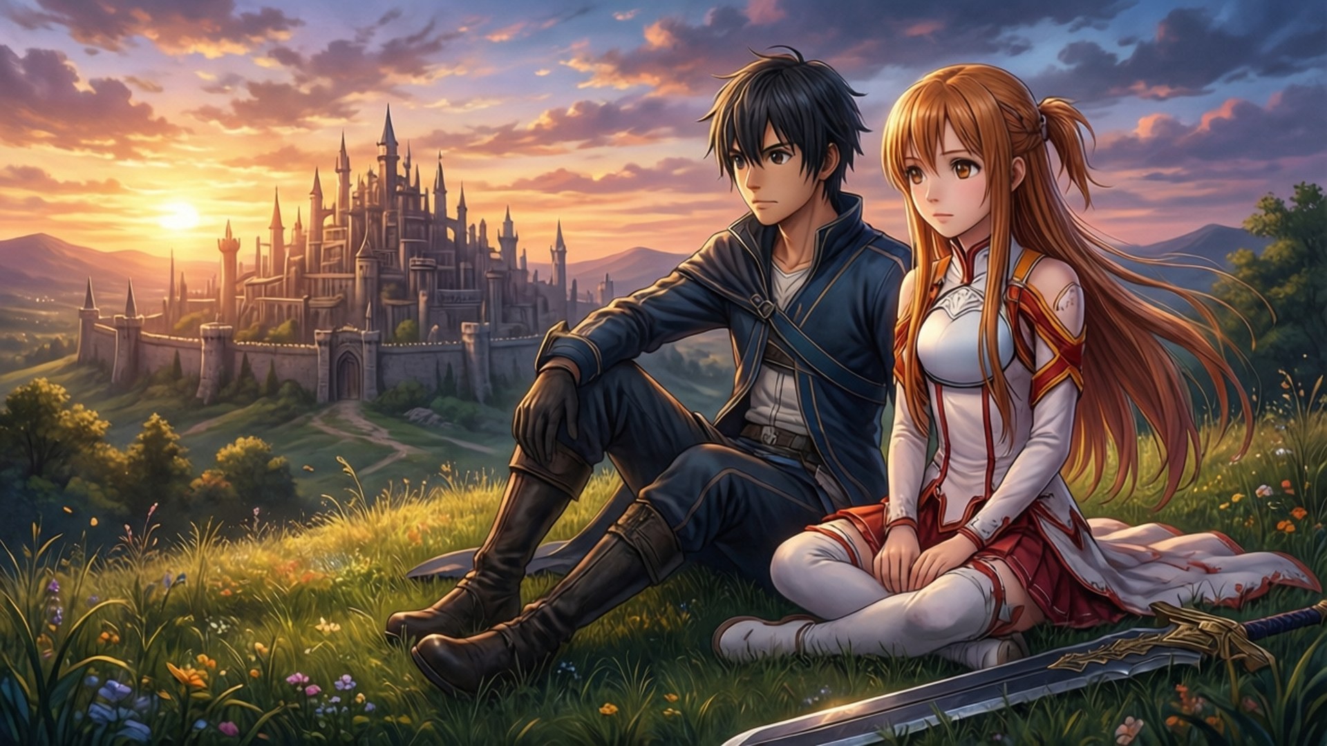 Η ήρεμη στιγμή του Kirito και της Asuna Ταπετσαρία