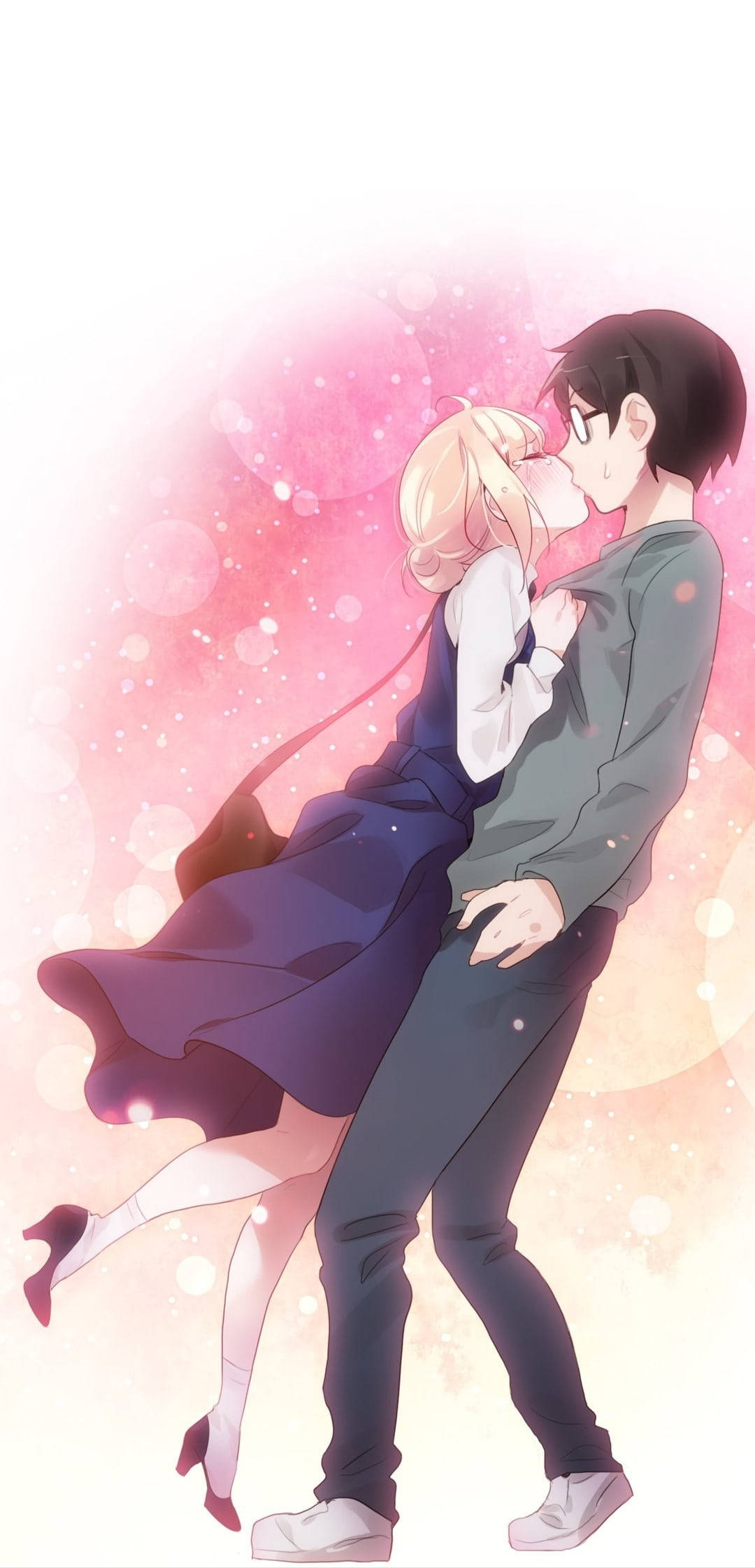 Kōsei και Kaori Anime Ζευγάρι Φιλί Ταπετσαρία