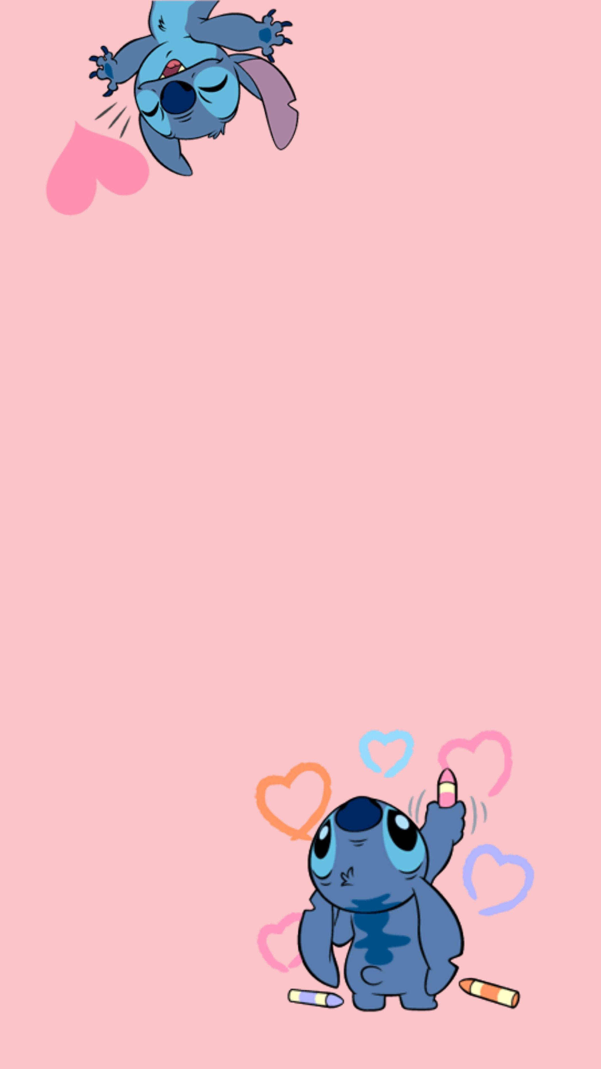 Ροζ Lilo & Stitch iPhone Καρδιές Ταπετσαρία