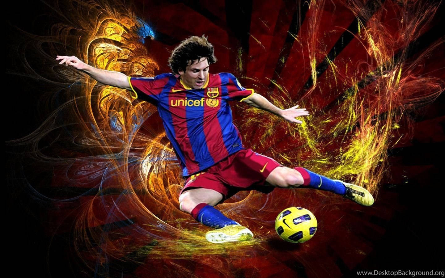 Ο Lionel Messi εξαπολύει το δυνατό του χτύπημα για να πετύχει γκολ Ταπετσαρία