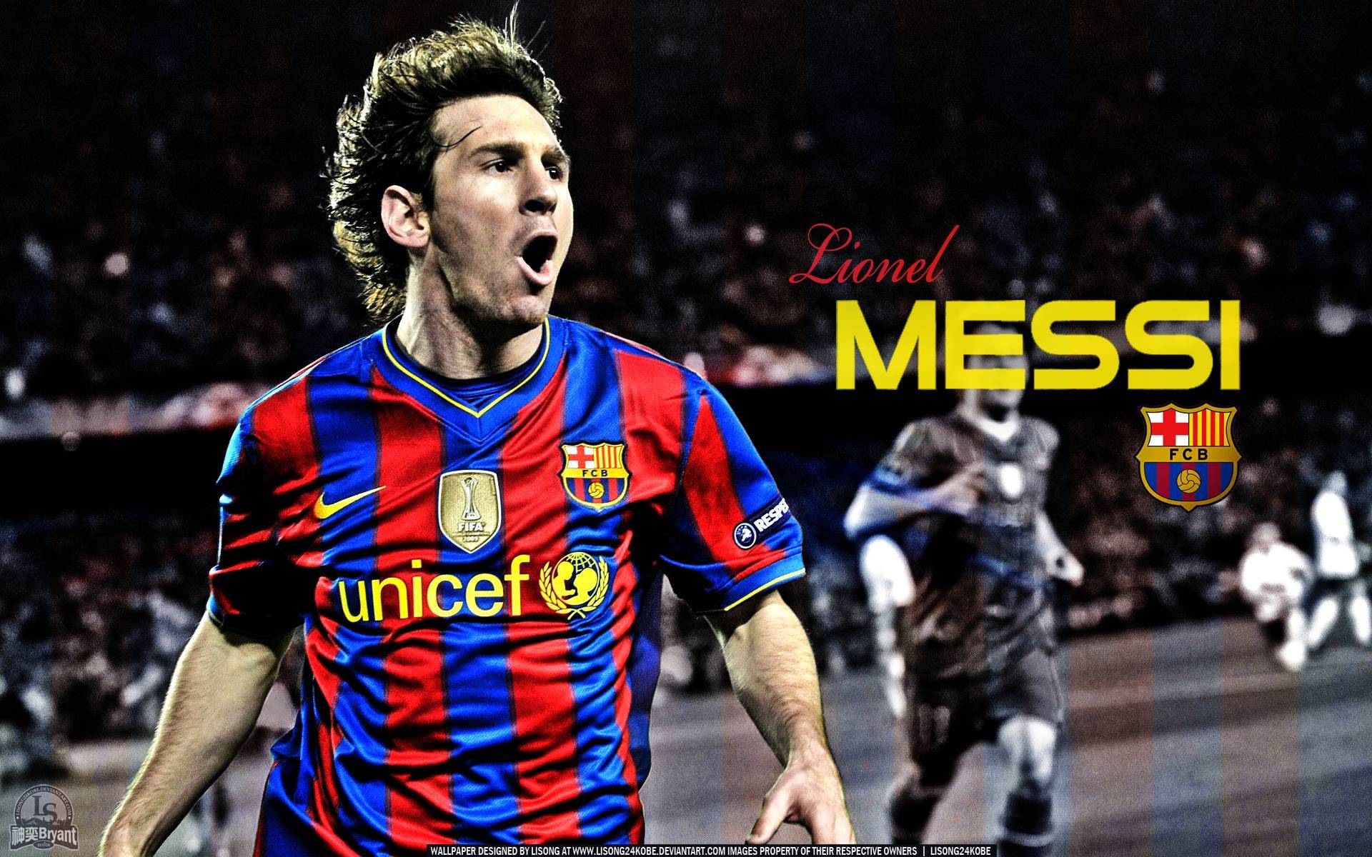 "Ο Lionel Messi Πανηγυρίζει με την FCB και τη UNICEF" Ταπετσαρία