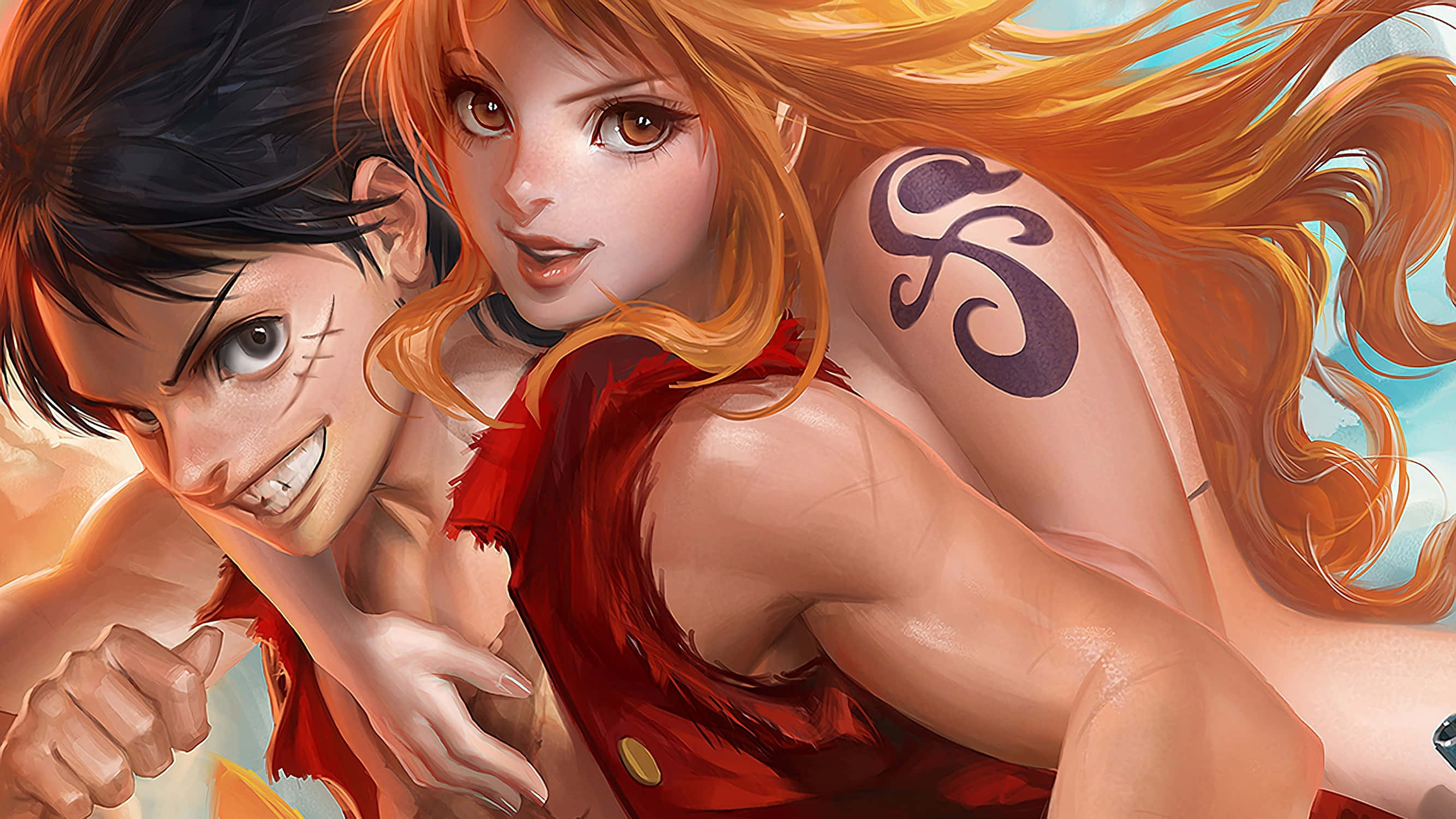 Ψηφιακή Ζωγραφική Luffy Και Nami One Piece Ταπετσαρία