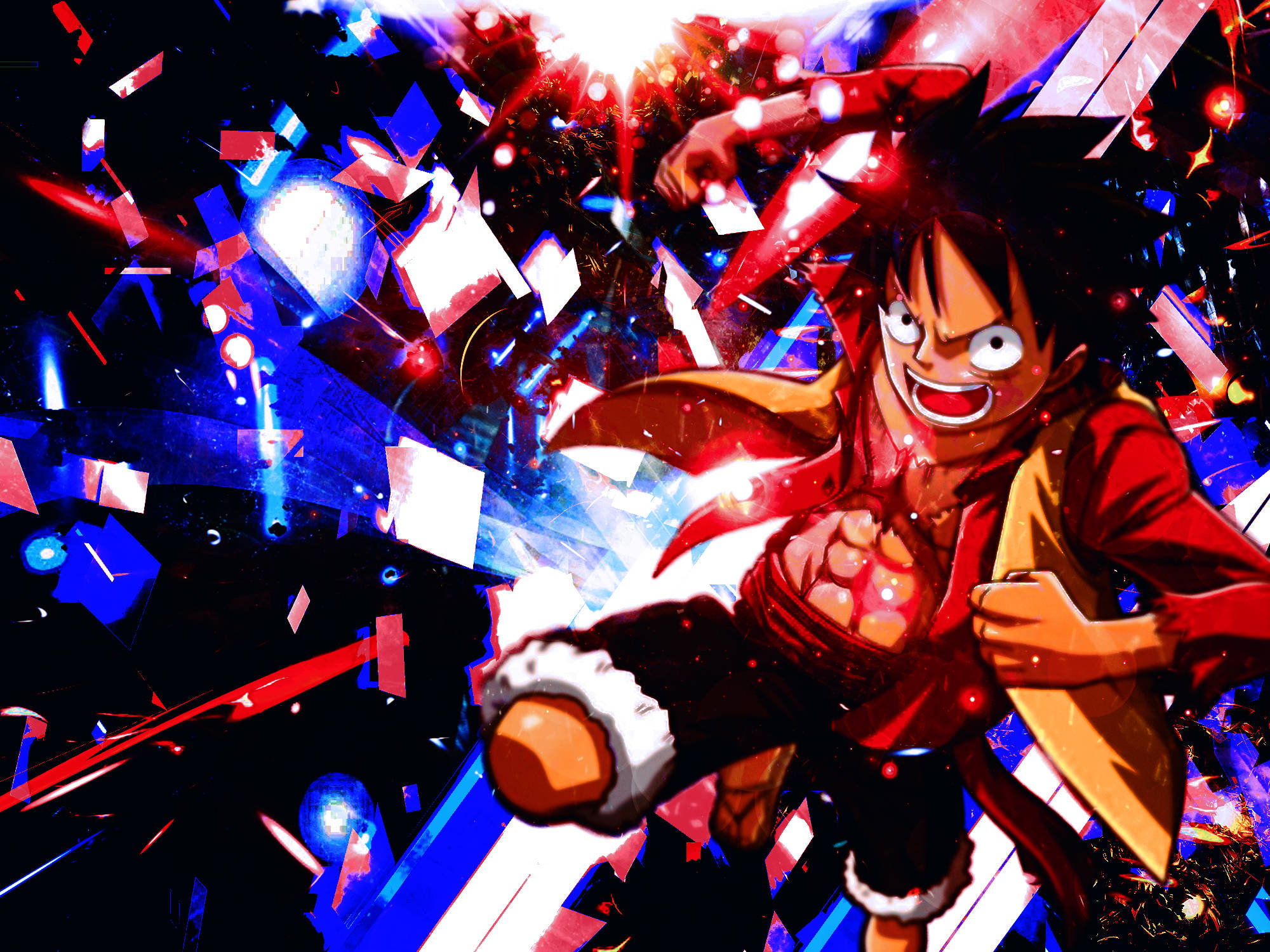 Luffy Σε Κόκκινο Μπλε Φόντο Ταπετσαρία