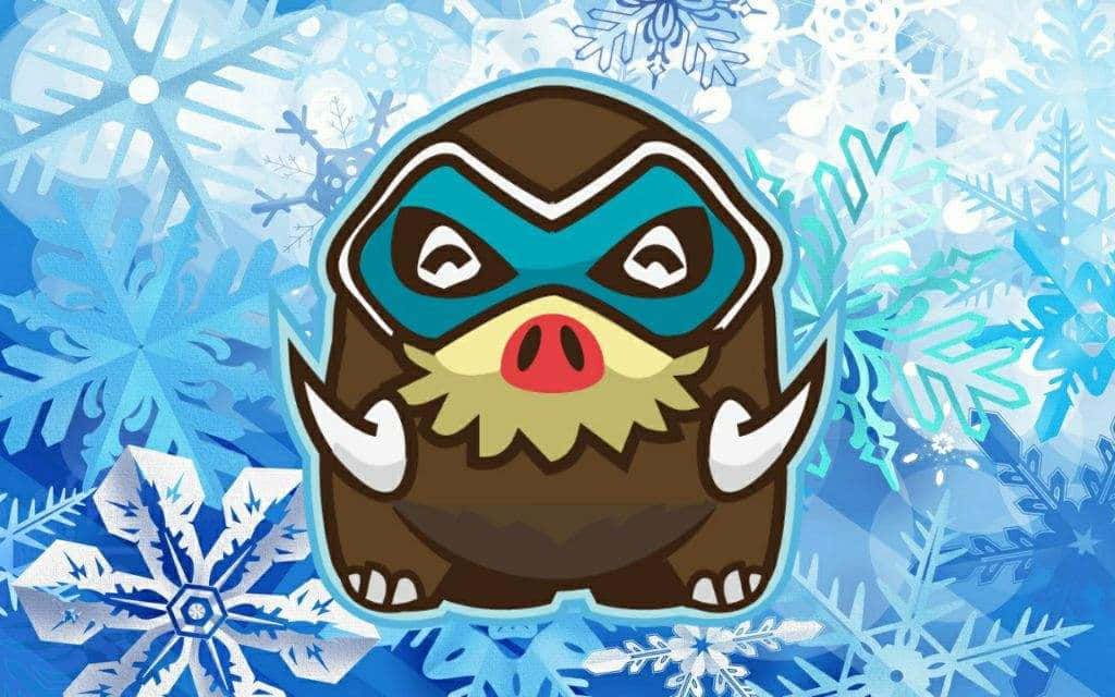 Mamoswine με μπλε φόντο με νιφάδες χιονιού Ταπετσαρία