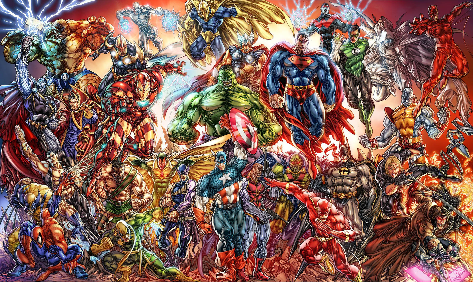 Marvel Comics σε έντονα χρώματα και λαμπερό σχέδιο. — Marvel Ταπετσαρία