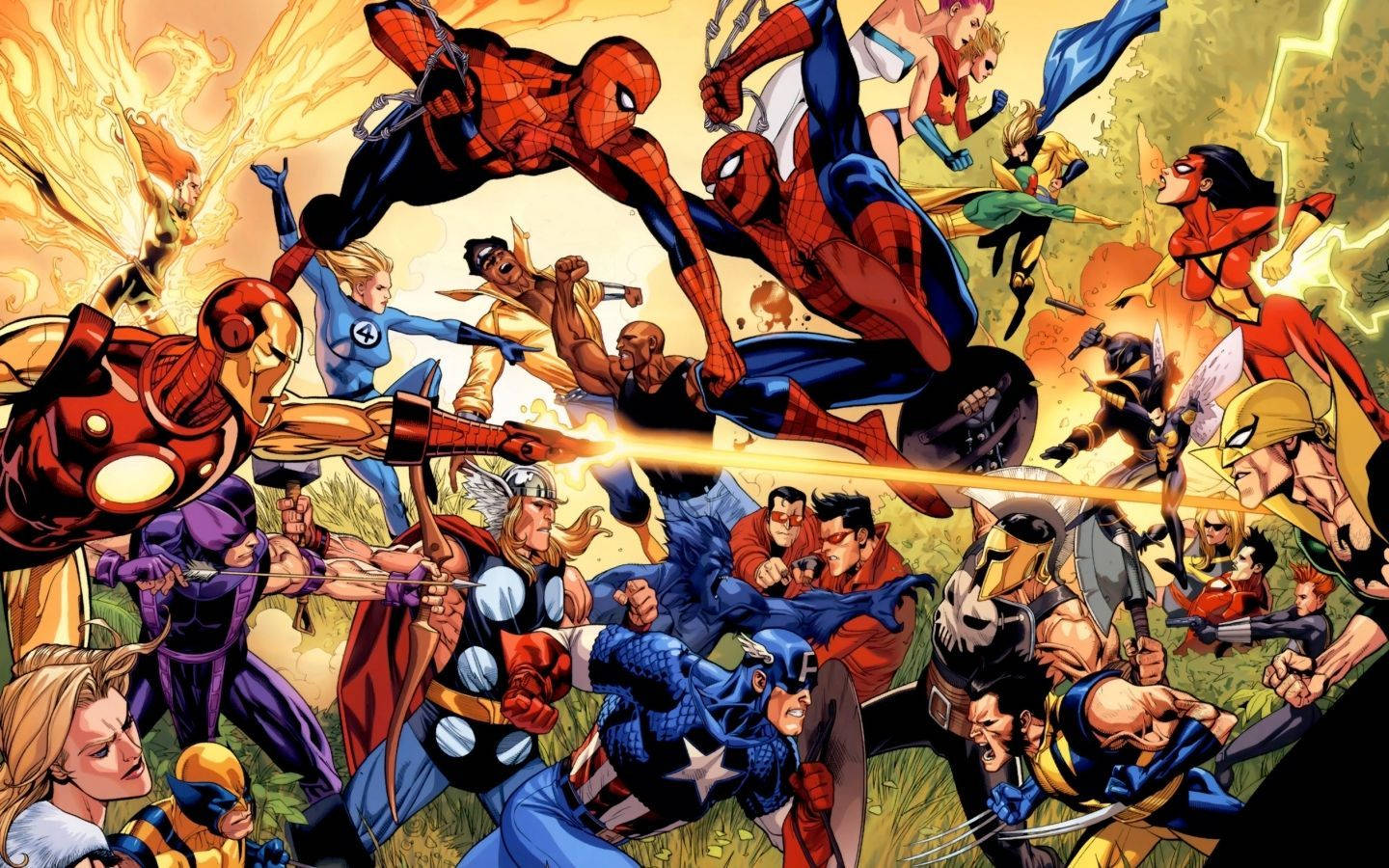 Marvel υπερήρωες σε ένα κόμικ φόντο με κακό. — Marvel Ταπετσαρία
