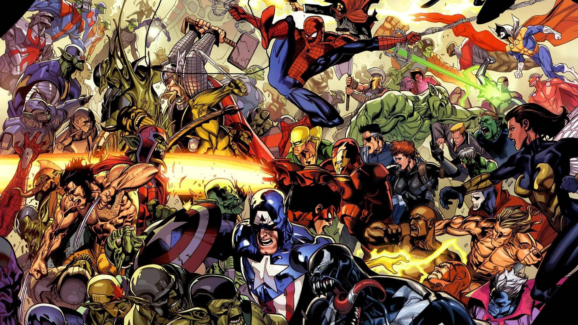 Marvel υπερήρωες και κακός σε ένα κόμικ φόντο. — Marvel Ταπετσαρία