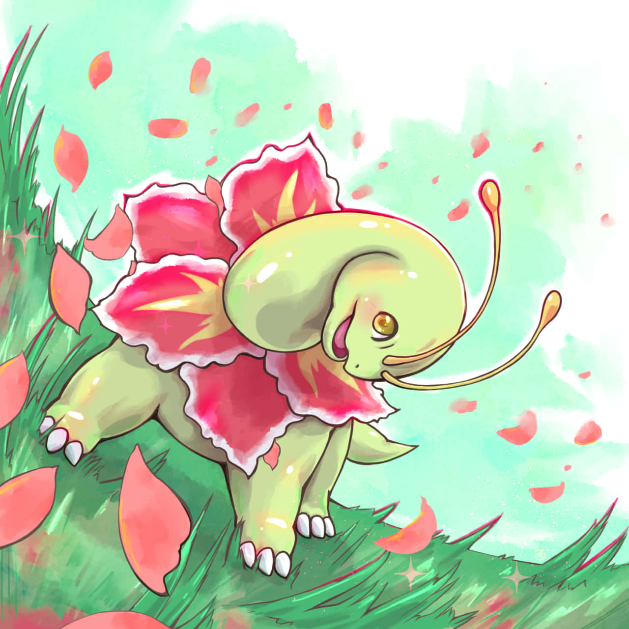 Meganium Pokemon Εικονογράφηση σε Μέρα με Αέρα Ταπετσαρία