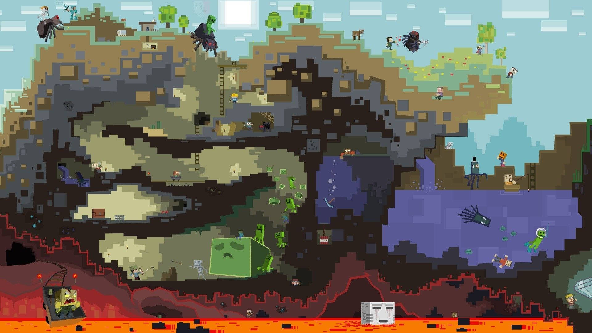 Η ζωή κάτω από το έδαφος και το νερό στο Minecraft Ταπετσαρία
