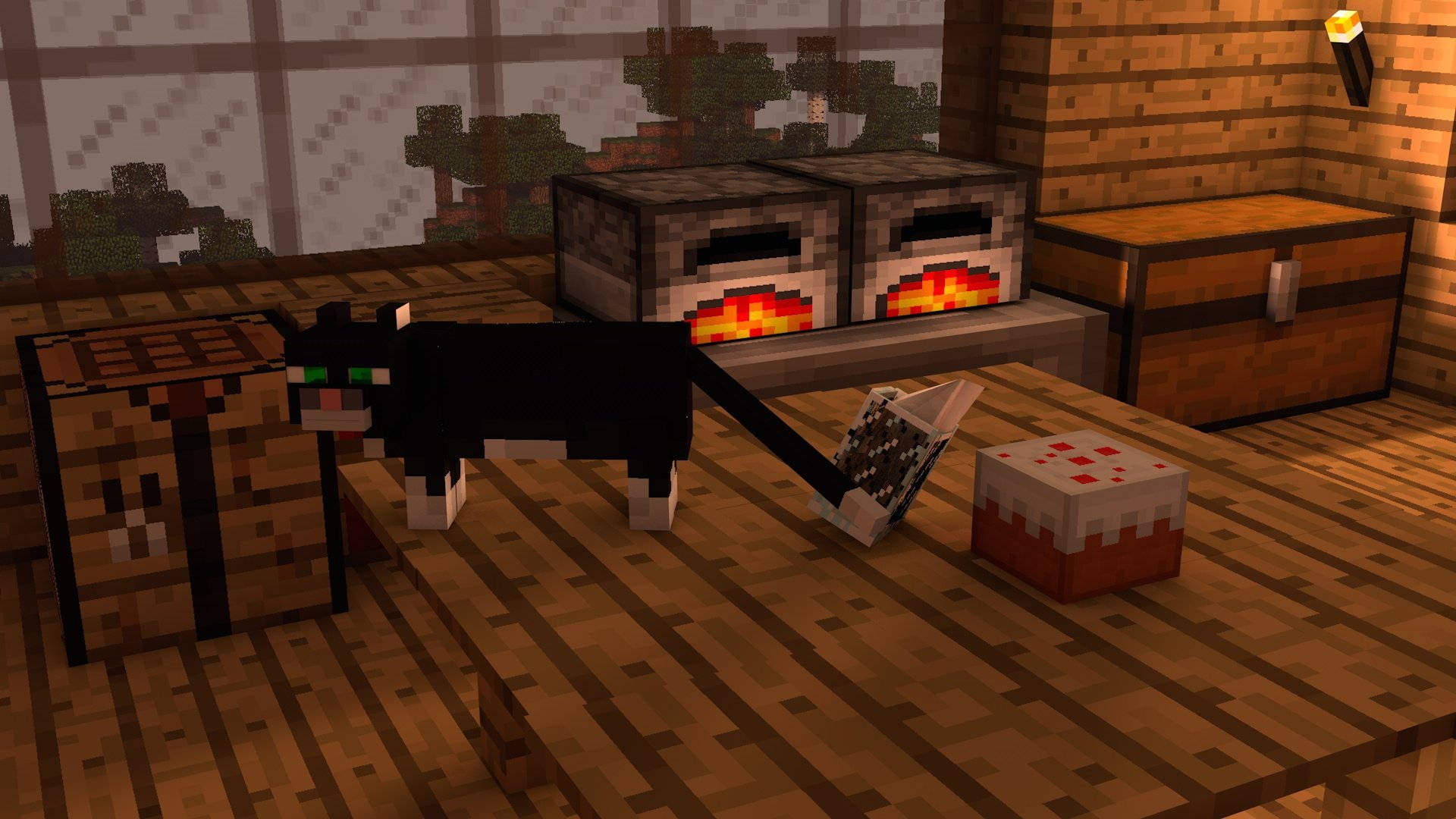 Minecraft Aesthetic Μαύρη Γάτα με Κουτιά Ταπετσαρία
