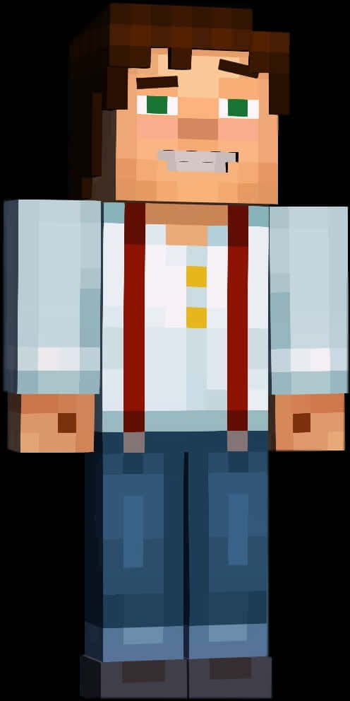 Minecraft_ Χαρακτήρας_ με_ Κόκκινες_ Τιράντες Ταπετσαρία