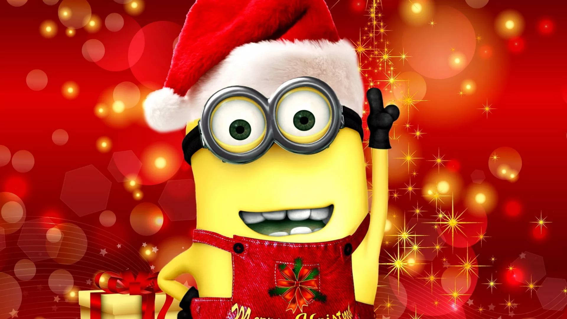 Minion με Σκούφο του Άγιου Βασίλη Αστείο Χριστουγεννιάτικο Ταπετσαρία