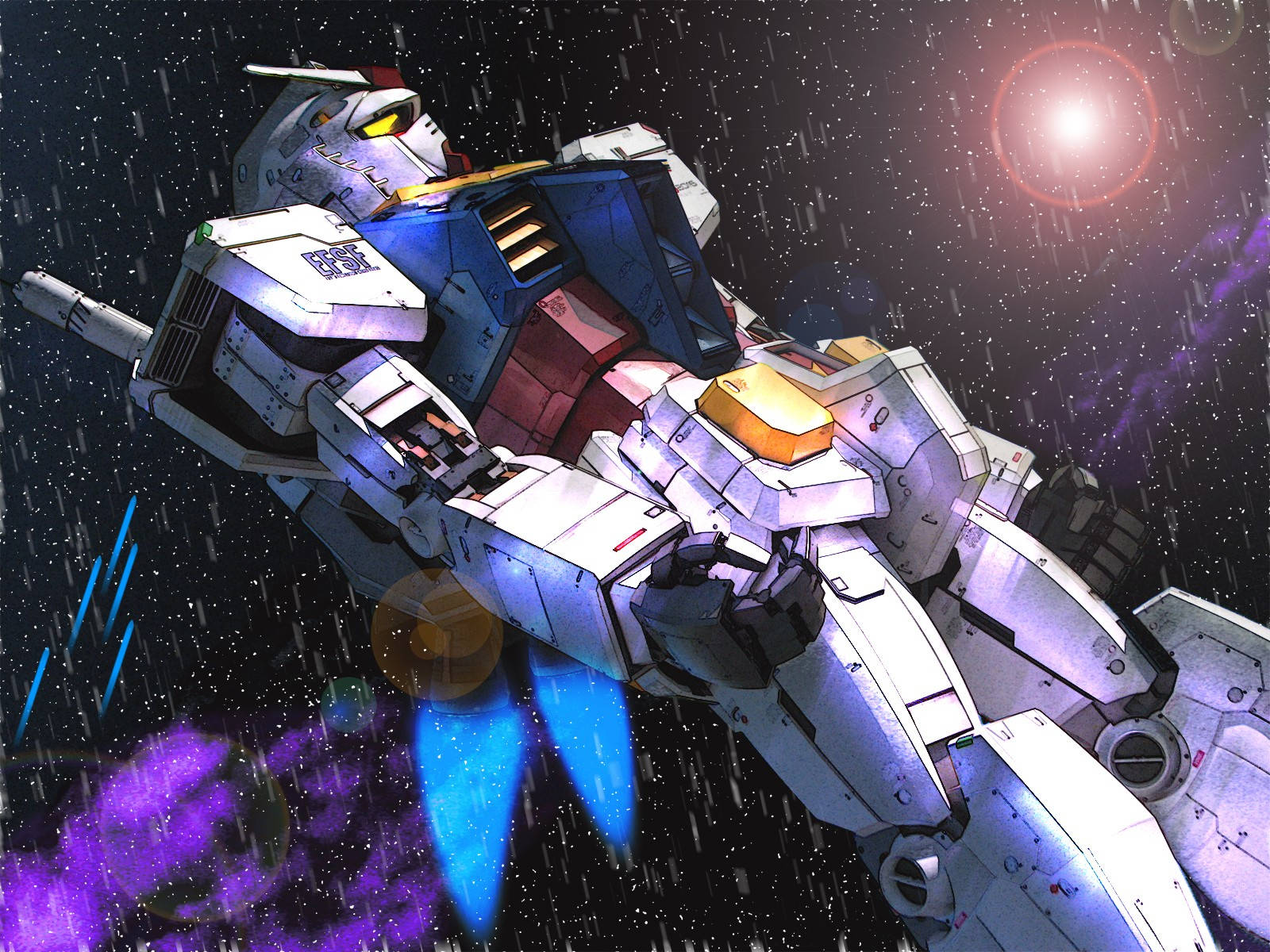 Mobile Suit Gundam υπό καταρρακτώδη βροχή — Gundam GIF Ταπετσαρία