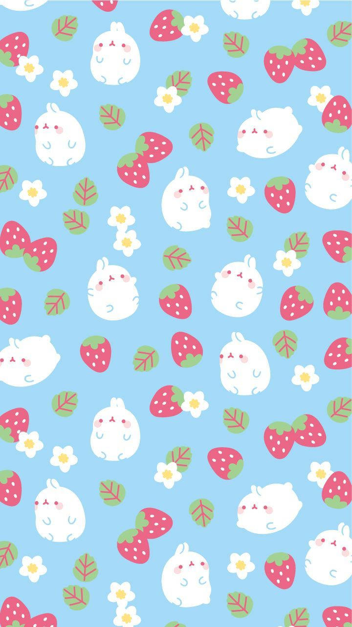 Molang και φράουλα kawaii εξώφυλλο ταπετσαρία. — Kawaii Ταπετσαρία