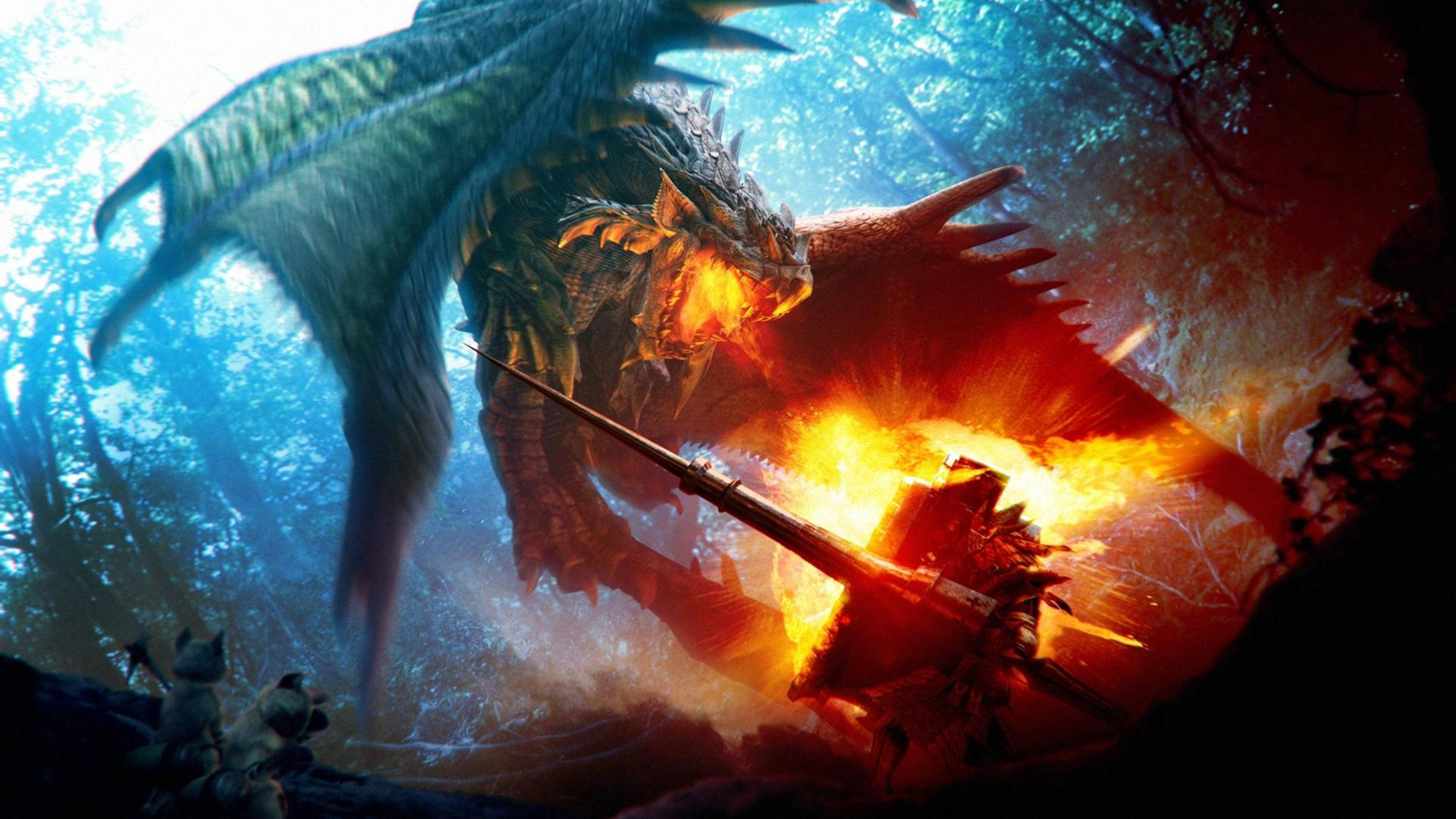 Monster Hunter 4K Δράκος Φωτιά Ταπετσαρία