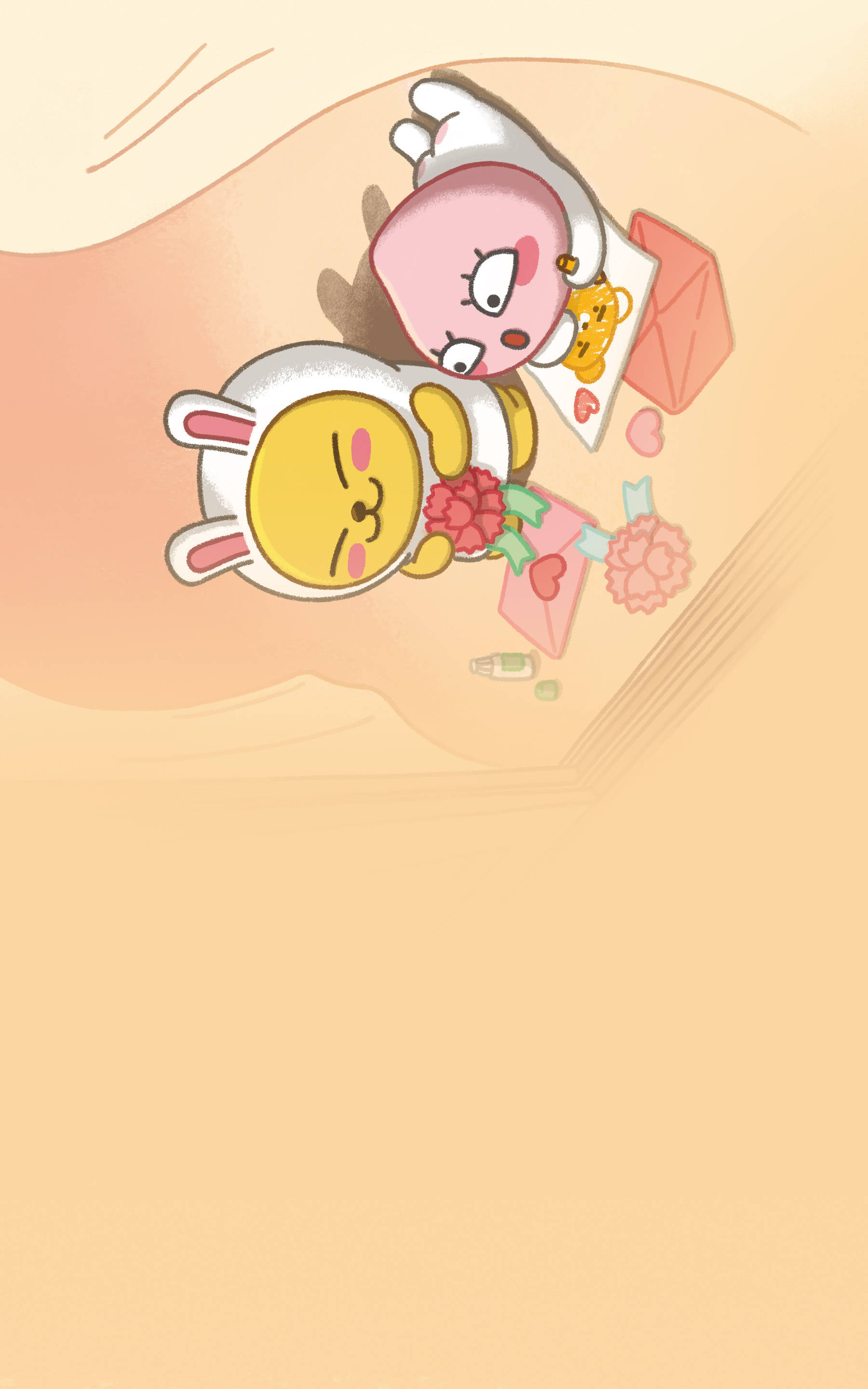 Ο Muzi και ο Apeach από τους Kakao Friends Απολαμβάνουν μια Ηλιόλουστη Μέρα Ταπετσαρία