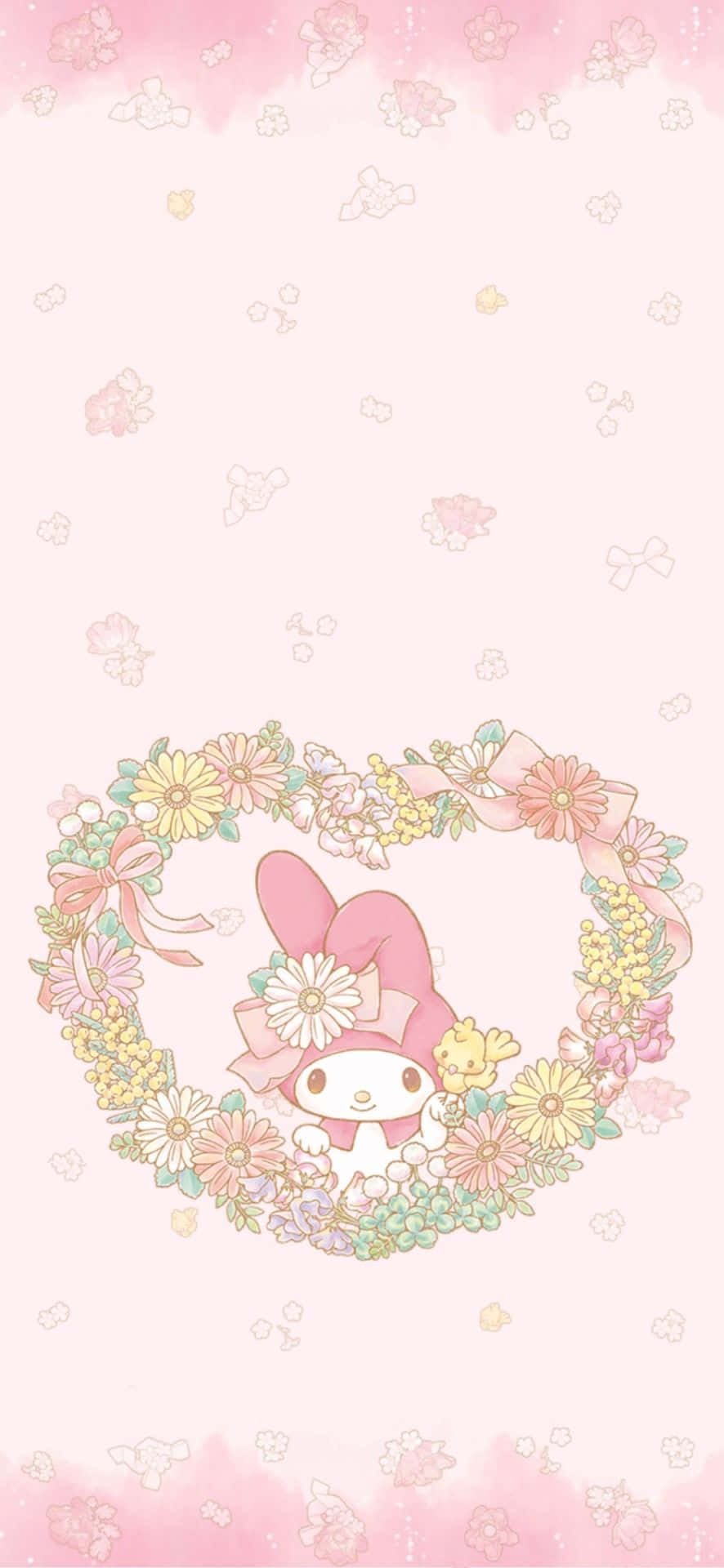 Χαριτωμένη My Melody σε Καρδινό Λουλουδένιο Πλαίσιο Ταπετσαρία