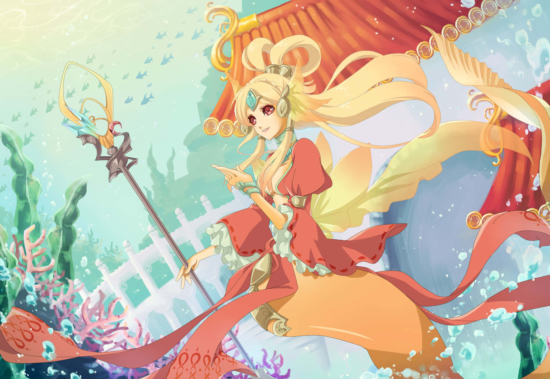 Η Nami από το One Piece με την εμβληματική κίτρινη στολή της και ένα αποφασιστικό βλέμμα Ταπετσαρία