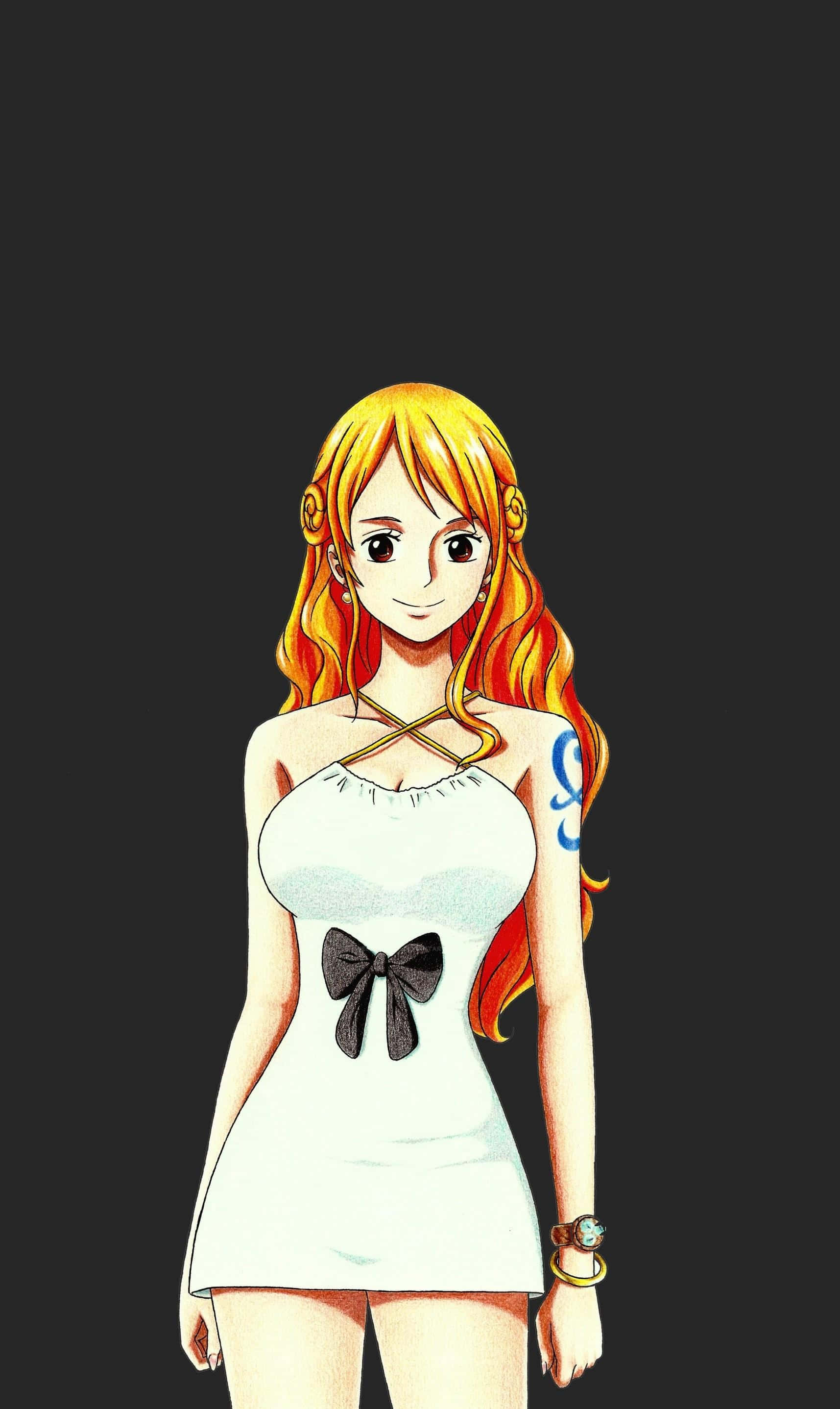 Nami One Piece με Λευκό Μίνι Φόρεμα Ταπετσαρία