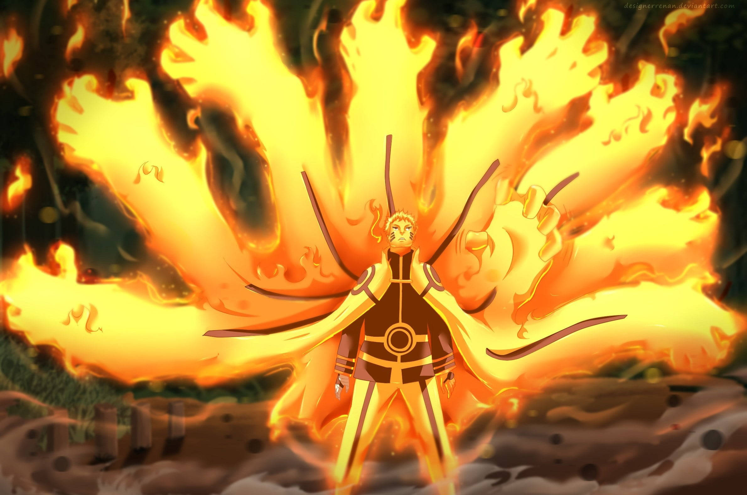 Naruto Ζωντανή Ταπετσαρία με Φλεγόμενα Χέρια Ταπετσαρία