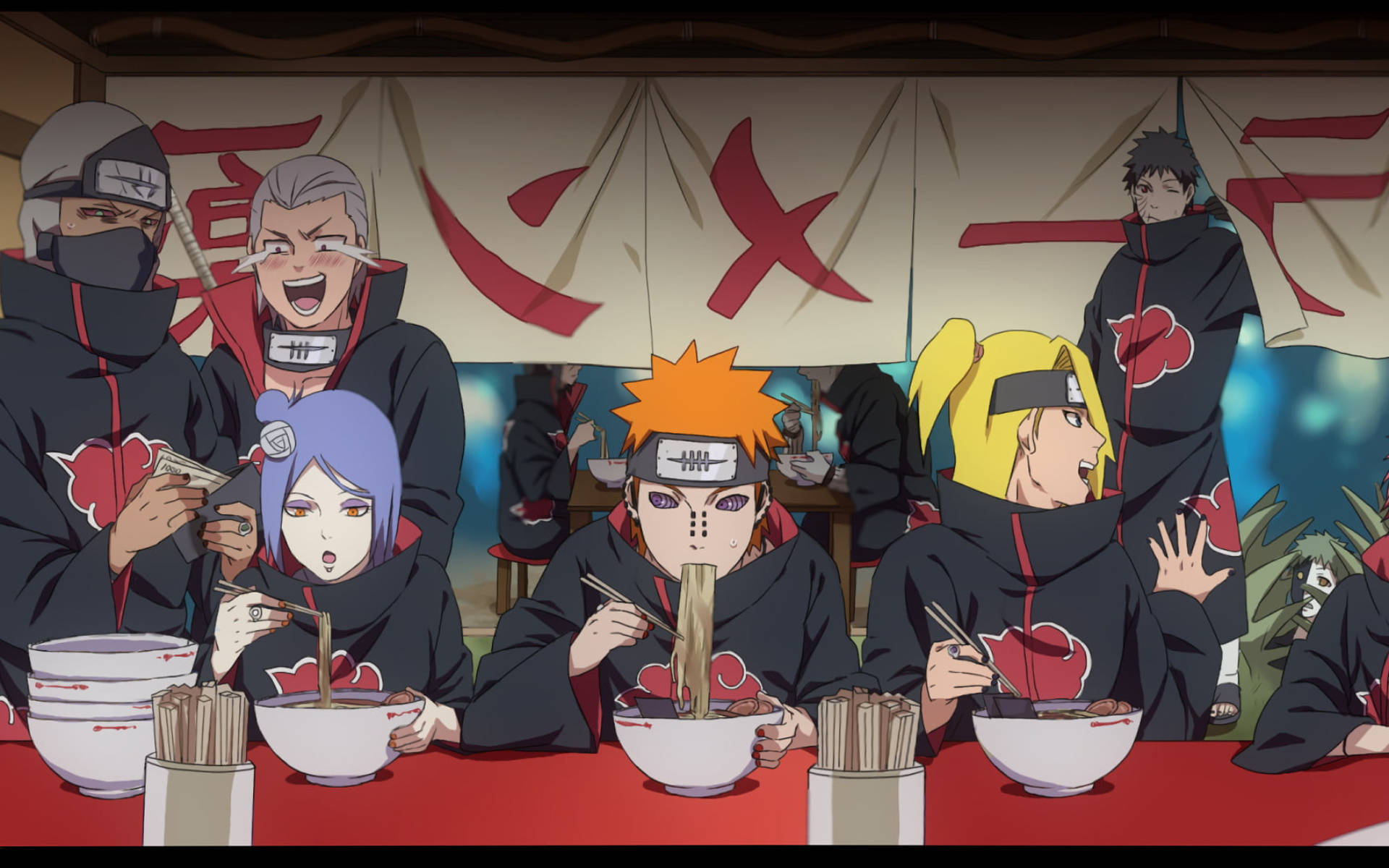 Χαρακτήρες Naruto Akatsuki Σε Εστιατόριο Ράμεν Ταπετσαρία