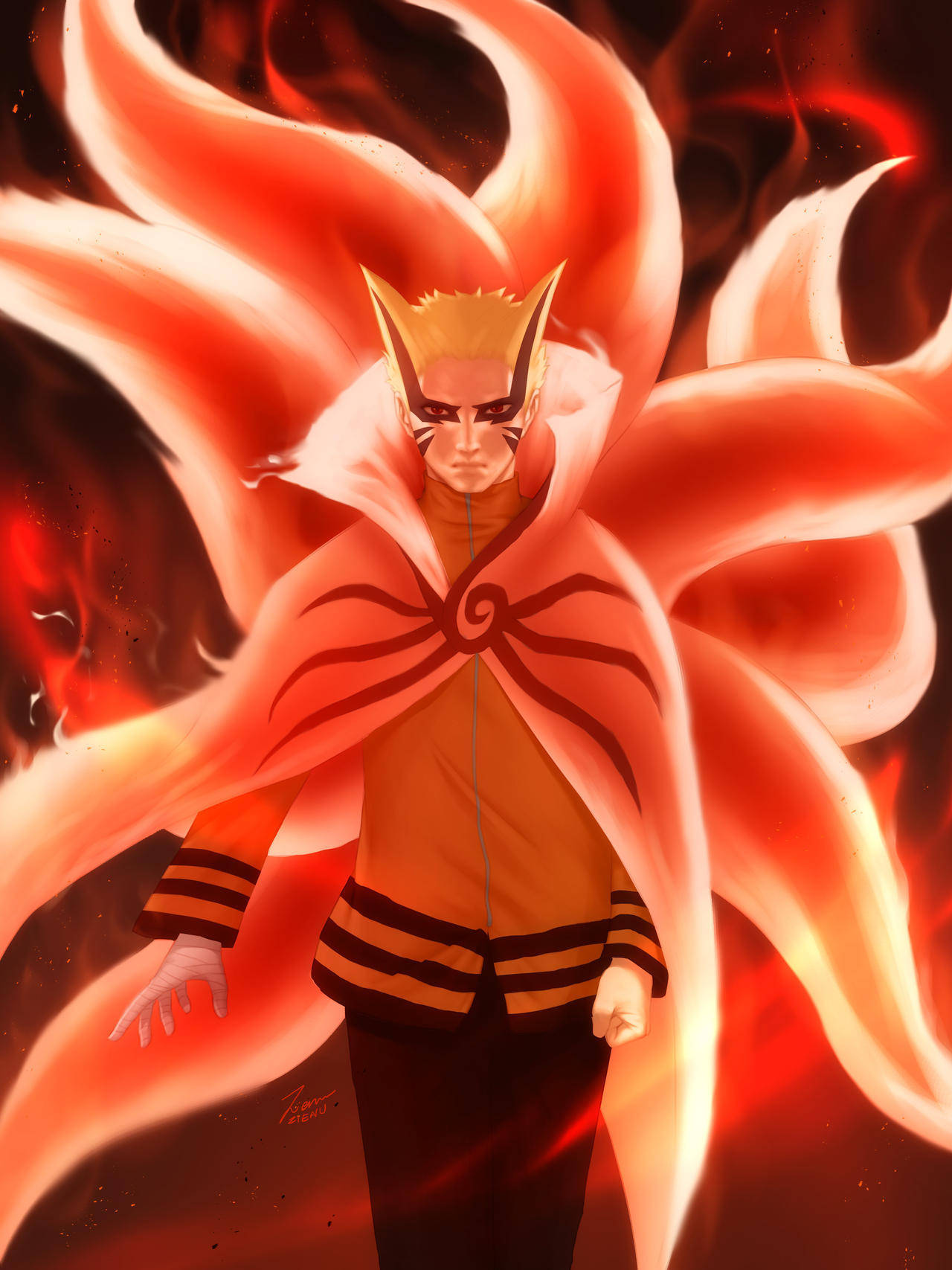 Naruto Baryon Mode Φλεγόμενες Ουρές Ταπετσαρία