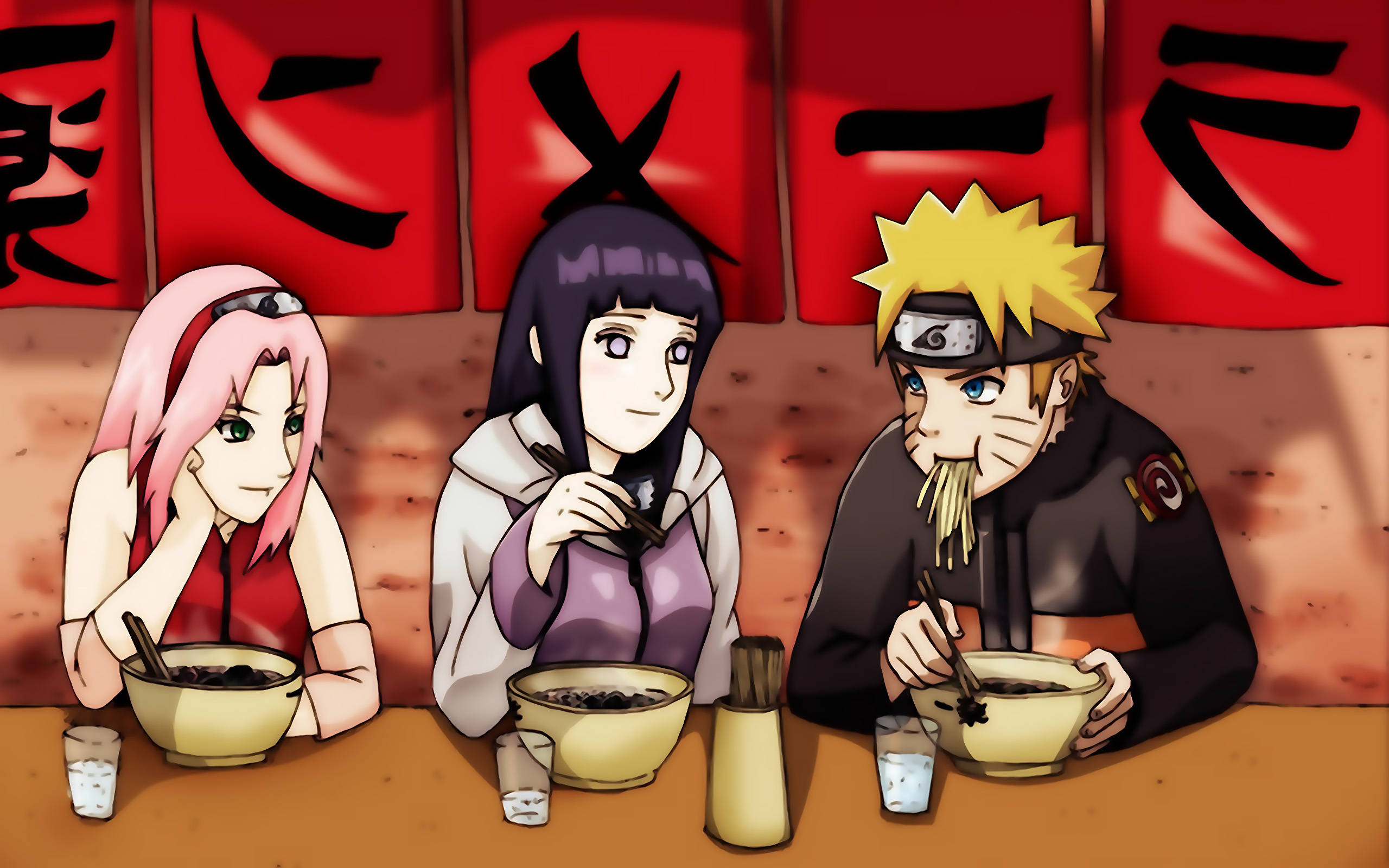 Naruto και Hinata με τη Sakura να τρώνε ράμεν Ταπετσαρία