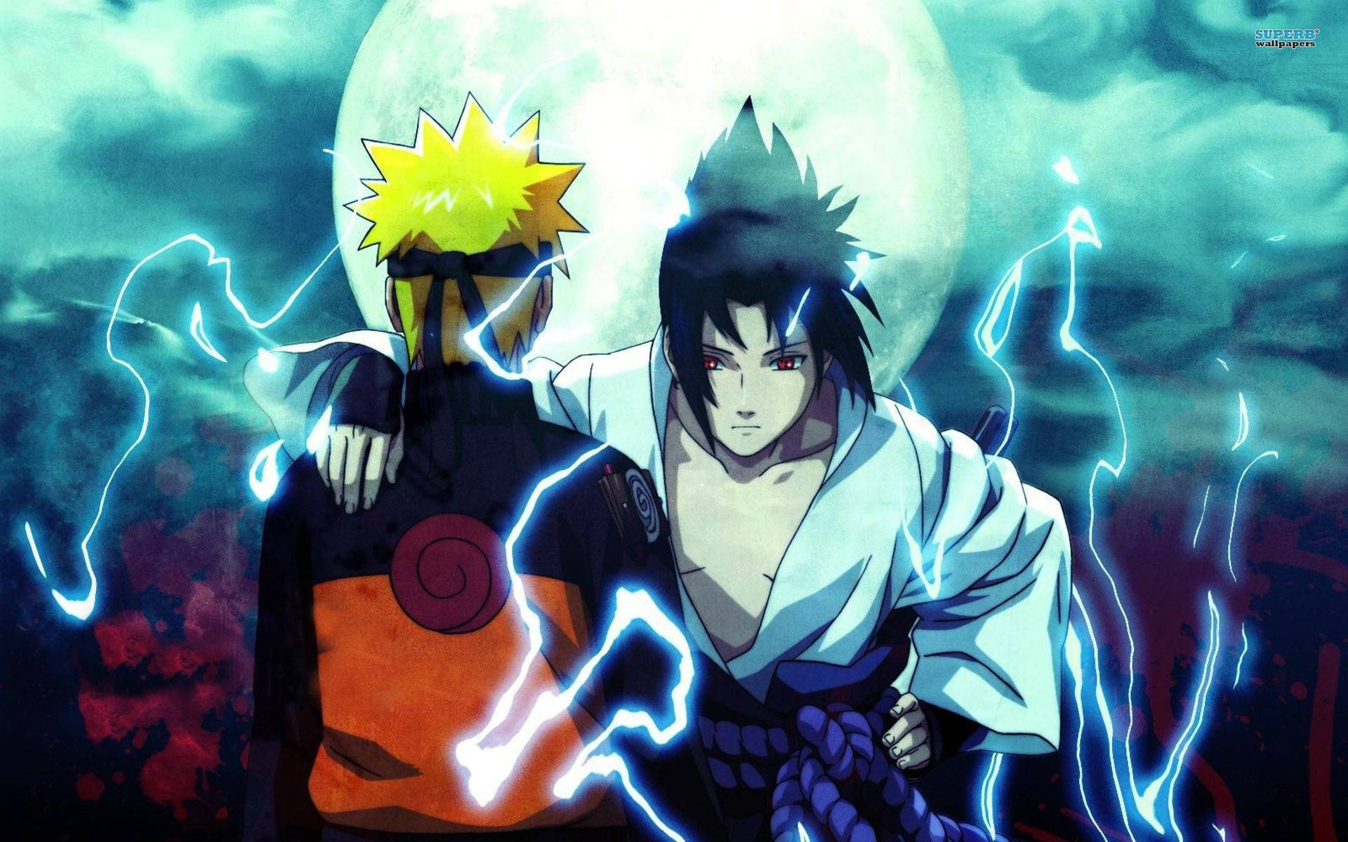 Εντυπωσιακή ψηφιακή τέχνη με τον Naruto και τον Sasuke σε κεραυνό Ταπετσαρία