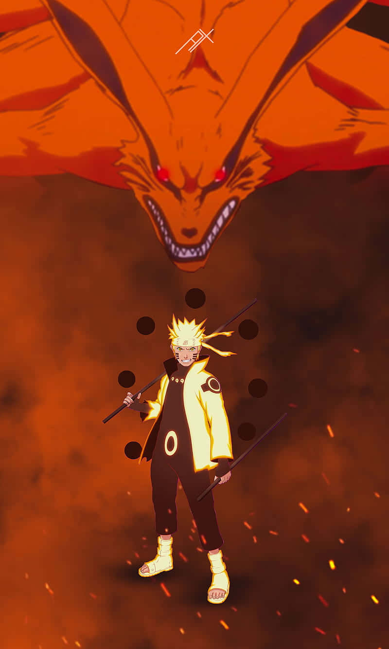 Naruto με τον Kurama Πορτοκαλί Anime — Naruto κινητό GIF Ταπετσαρία