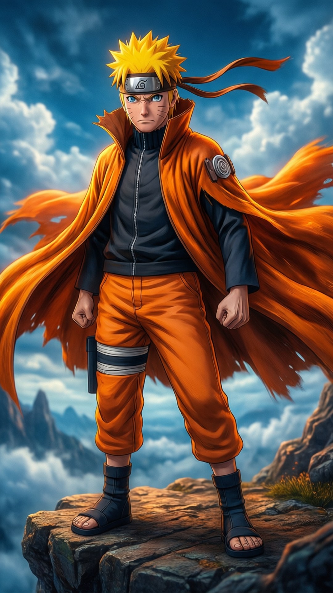 Ο Naruto σε Κατάσταση Σοφού κοιτάζει έναν δραματικό ουρανό. — Naruto iPhone GIF Ταπετσαρία
