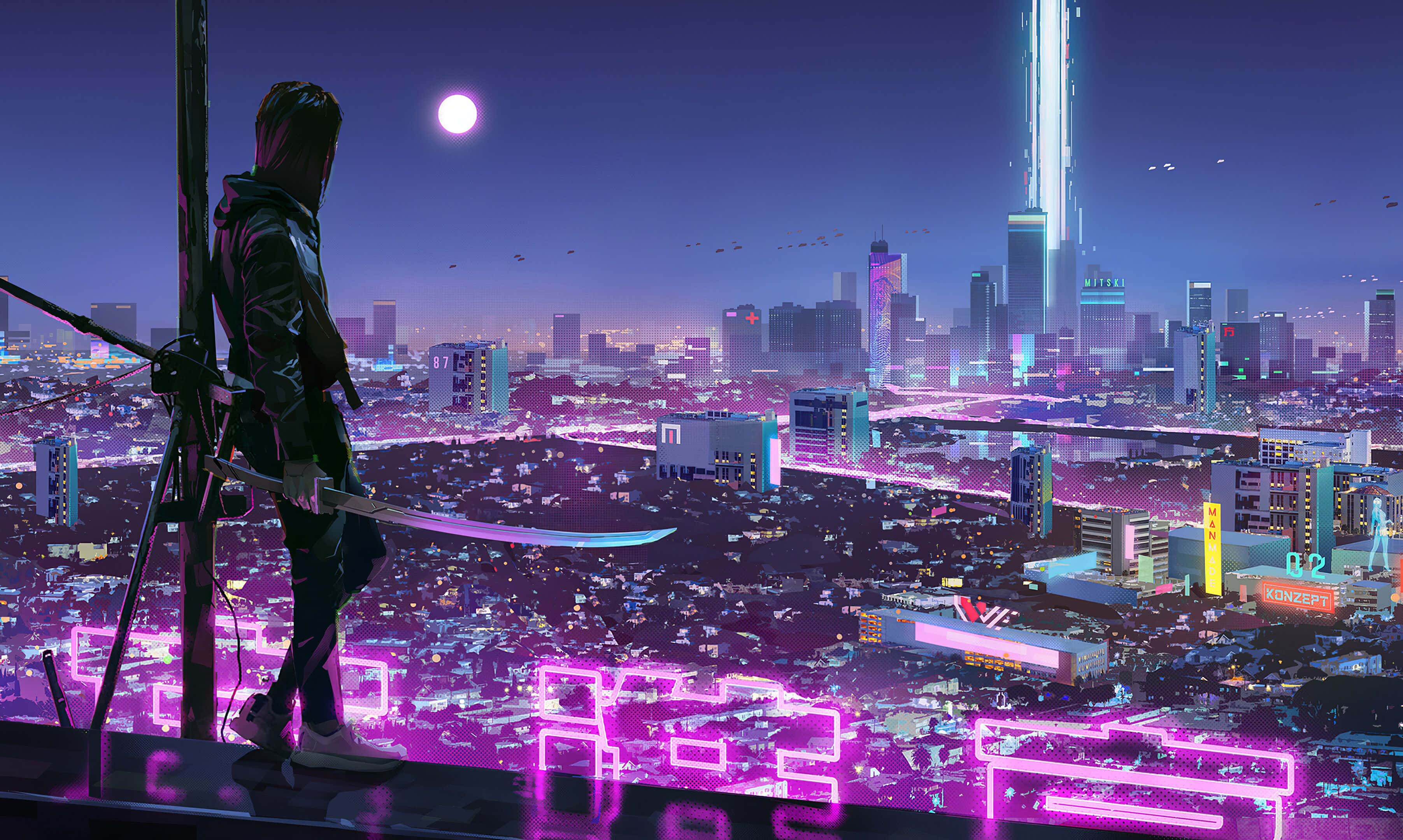 Η Λαμπερή Πόλη της Neon City Ταπετσαρία