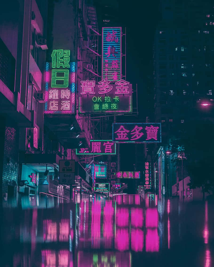 Ζήστε τη ζωντανή νυχτερινή ζωή της Neon City Ταπετσαρία