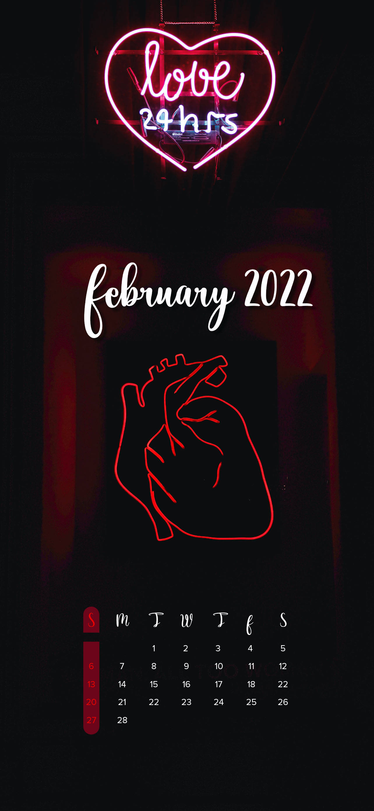 Ημερολόγιο Neon Heart Φεβρουαρίου 2022 Ταπετσαρία