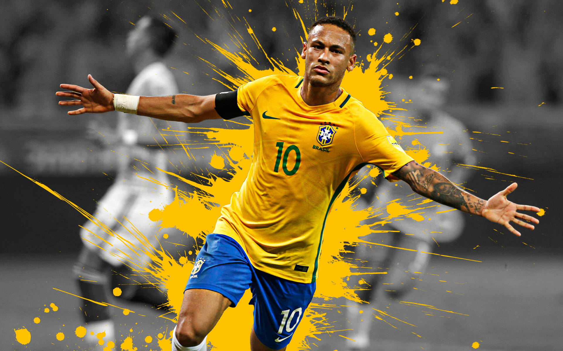 Neymar 4K Κίτρινες Πιτσιλιές Μελανιού — Neymar Ταπετσαρία