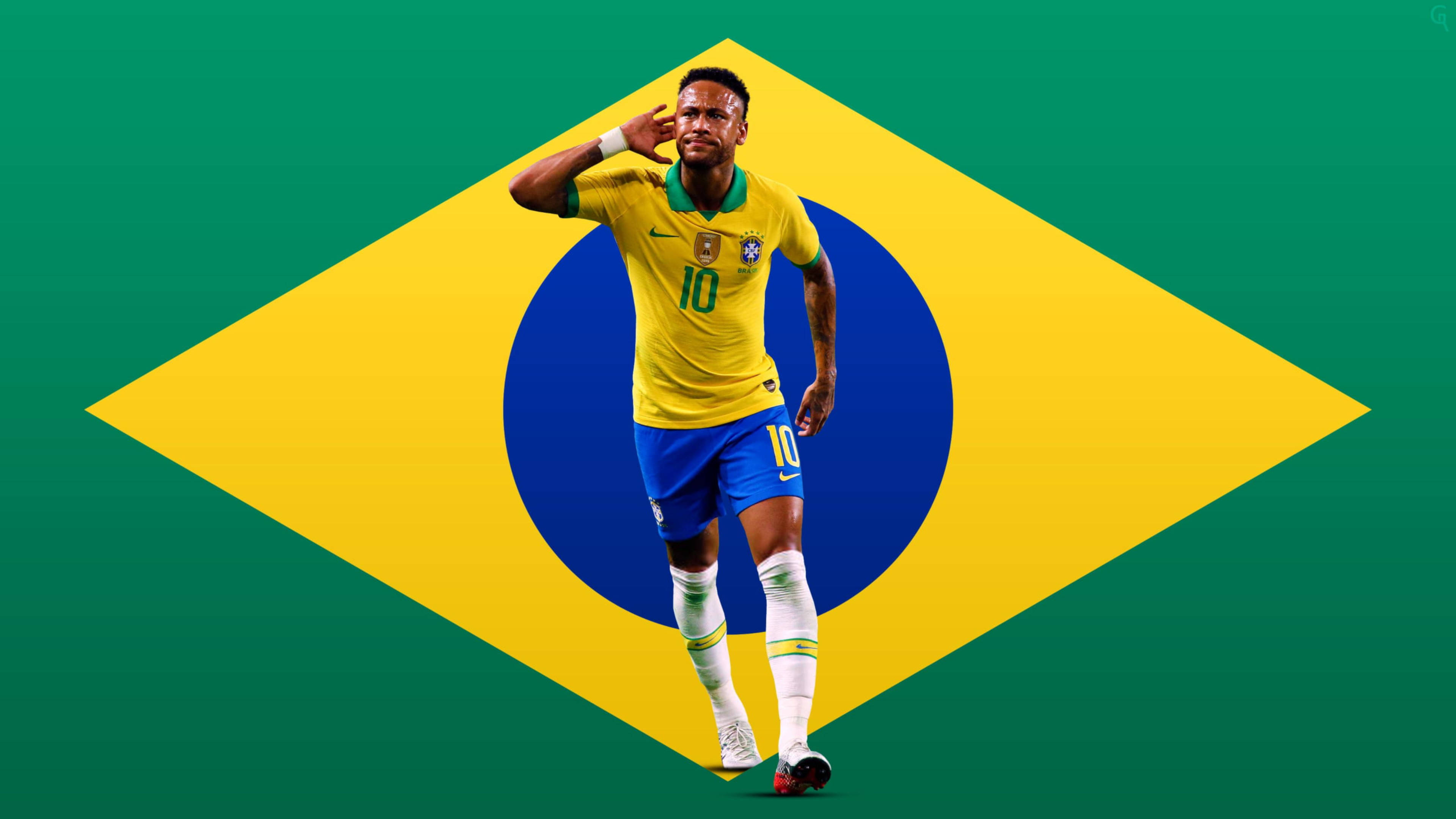 Neymar 4K σε Απλοποιημένη Σημαία Βραζιλίας Ταπετσαρία