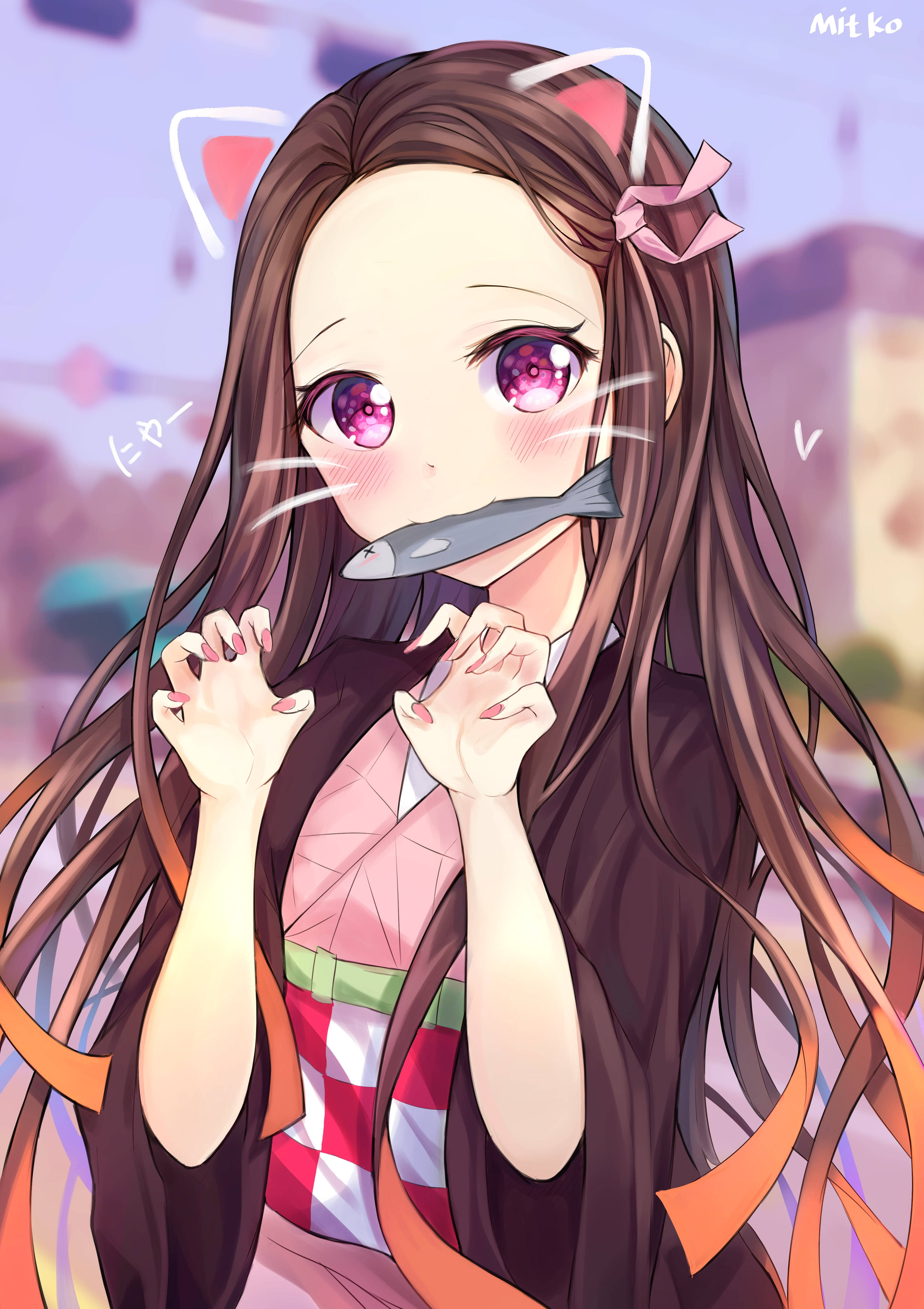 Nezuko Kamado Χαριτωμένο Κορίτσι Anime iPhone Ταπετσαρία