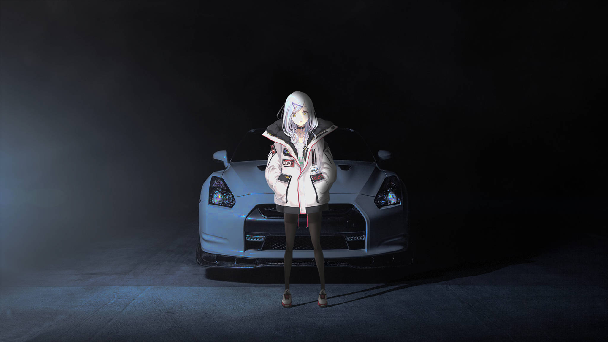 Λευκό Nissan Anime Αυτοκίνητο Ταπετσαρία
