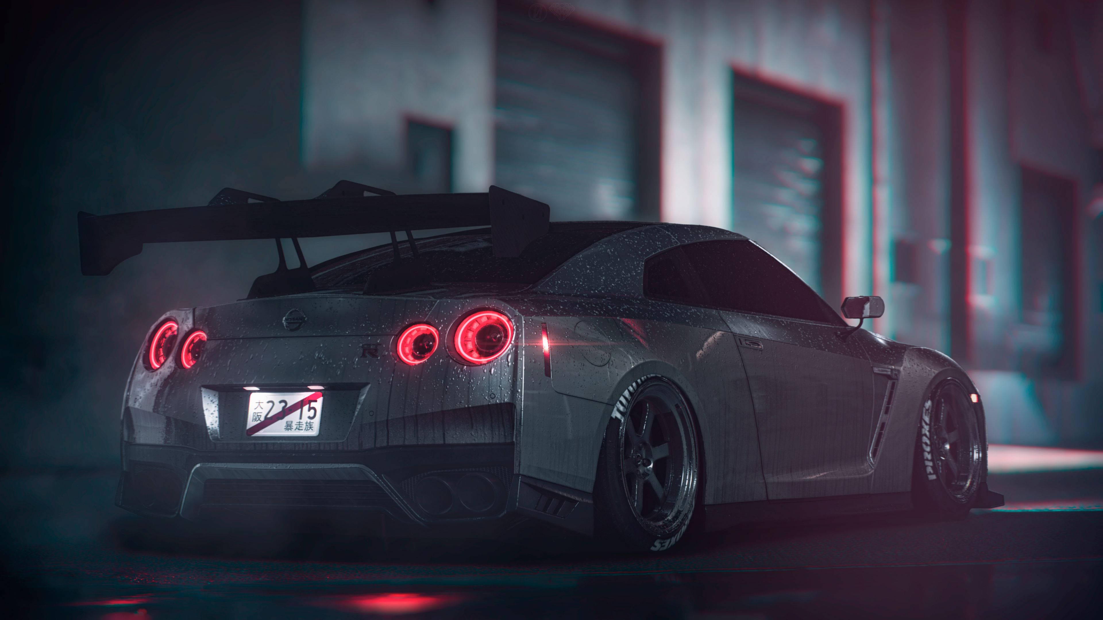 Πίσω Φώτα Αναμμένα σε Γκρι Nissan GT R 4K Ταπετσαρία
