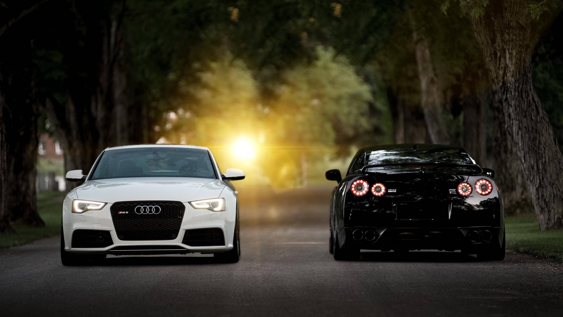Άσπρο και Μαύρο Nissan GTR Αυτοκίνητα Ταπετσαρία