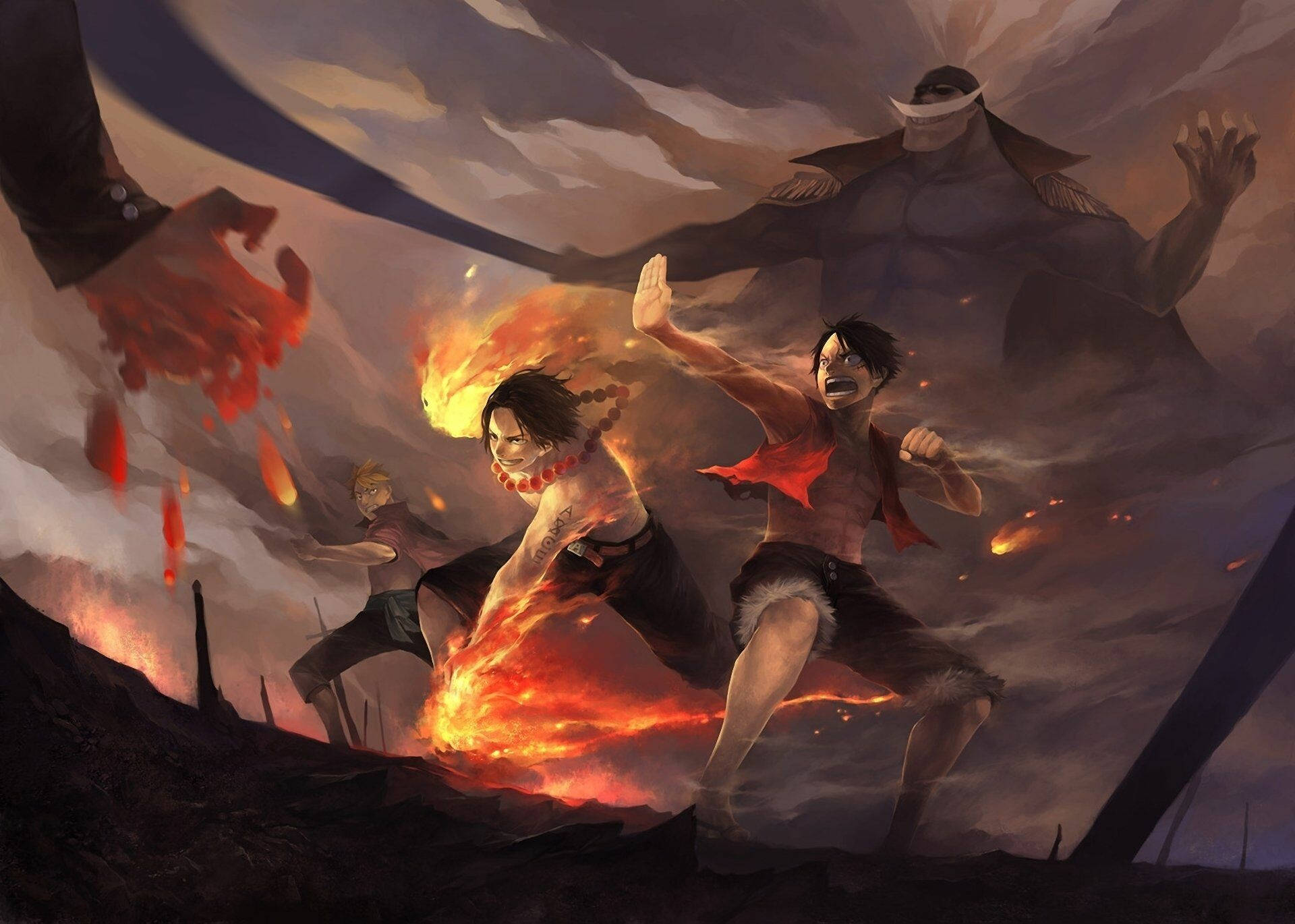 One Piece Desktop Luffy Ace Sabo Μάχη Ταπετσαρία