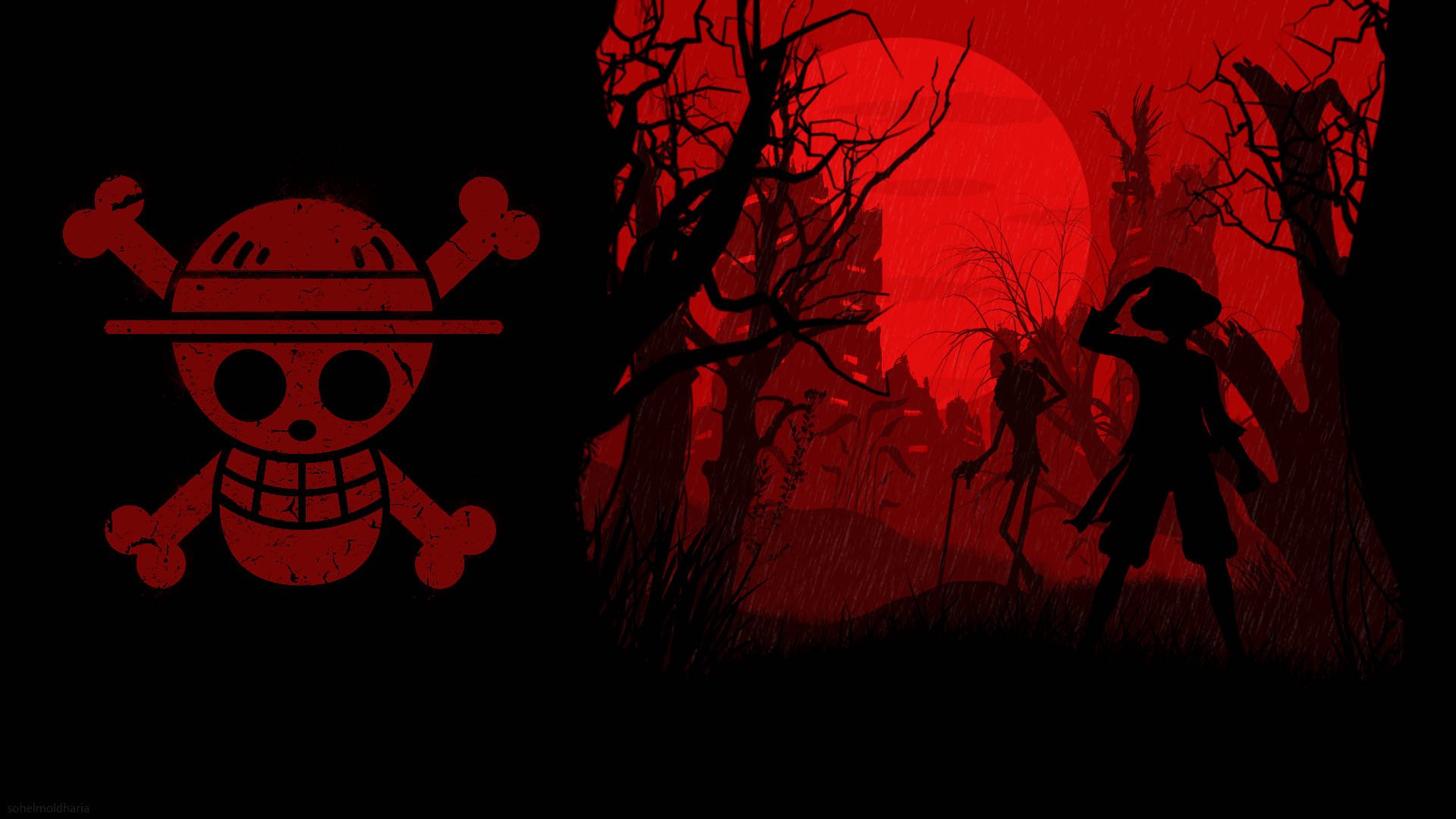 Κόκκινη Επιφάνεια Εργασίας One Piece Ταπετσαρία
