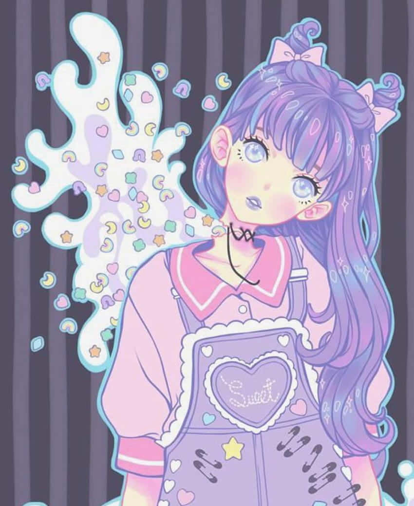 Pastel Goth Anime Girl με Φόρμες Ταπετσαρία