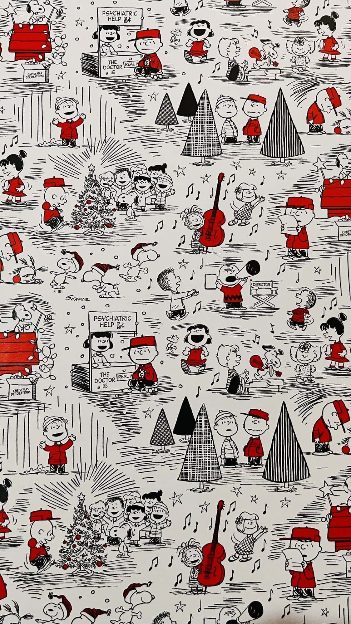 Σκίτσο Χριστουγέννων Peanuts Ταπετσαρία